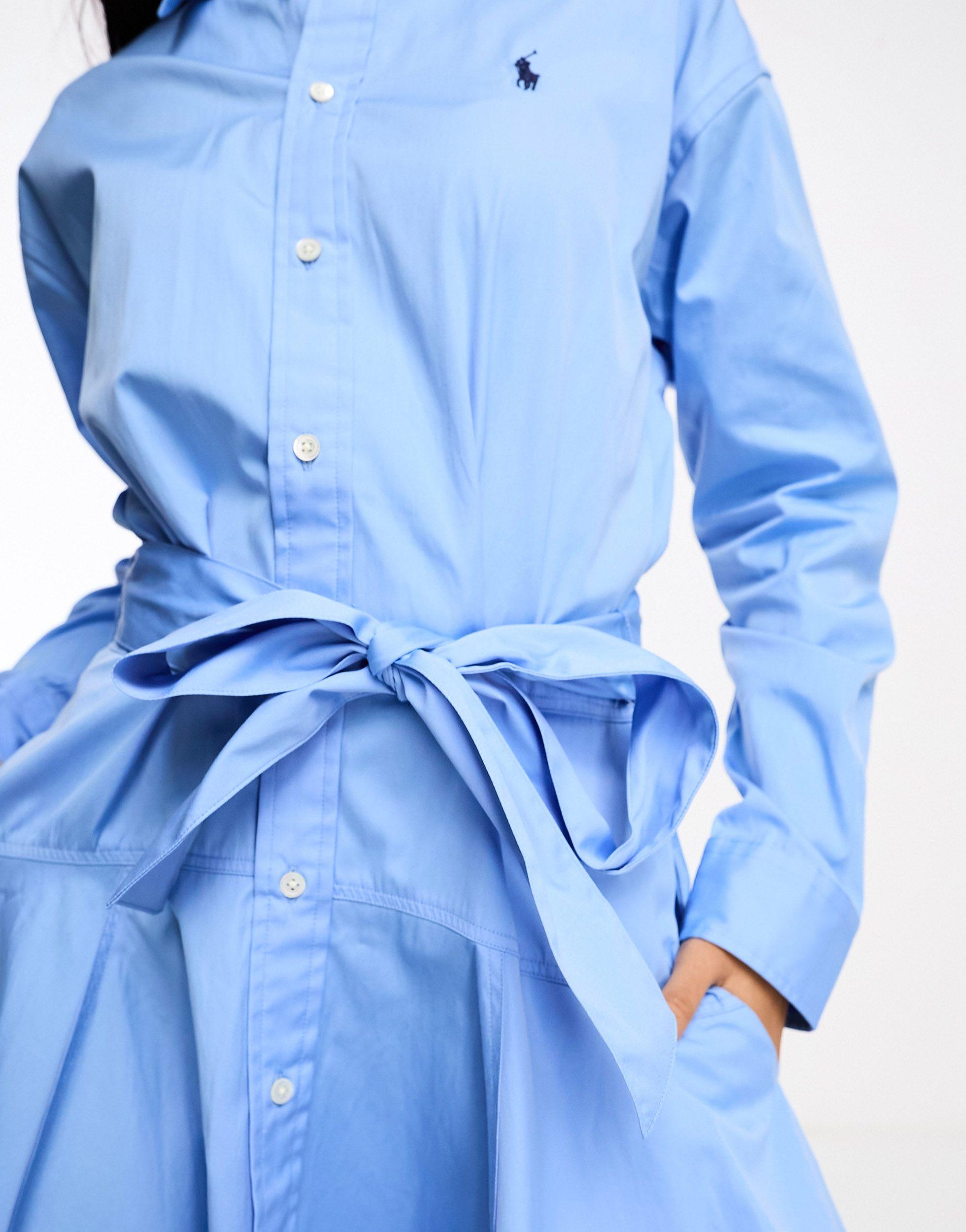 Belted A-line Cotton Shirtdress