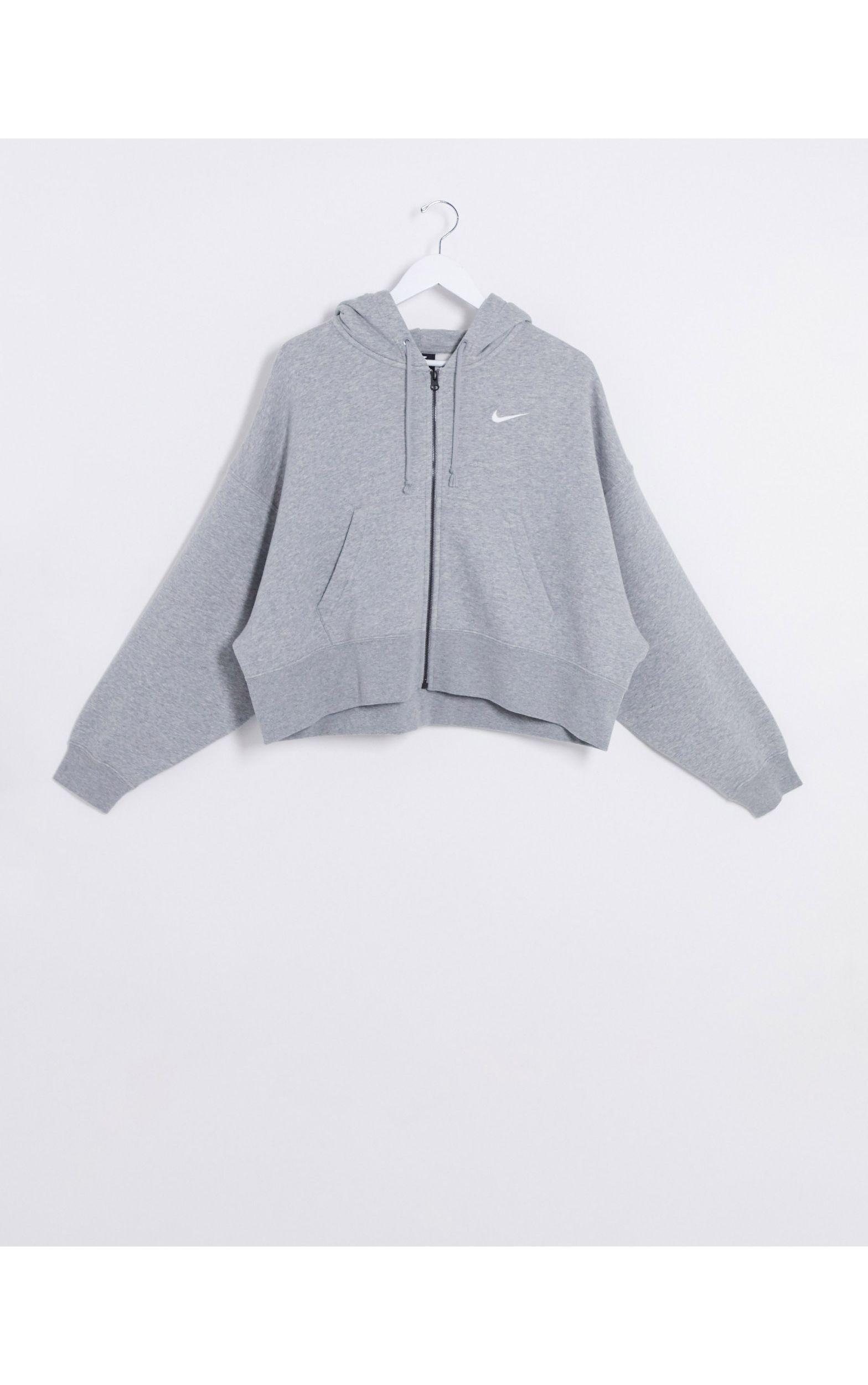 Nike Swoosh Oversized Cropped Zip Through Hoodie in Gray | Lyst