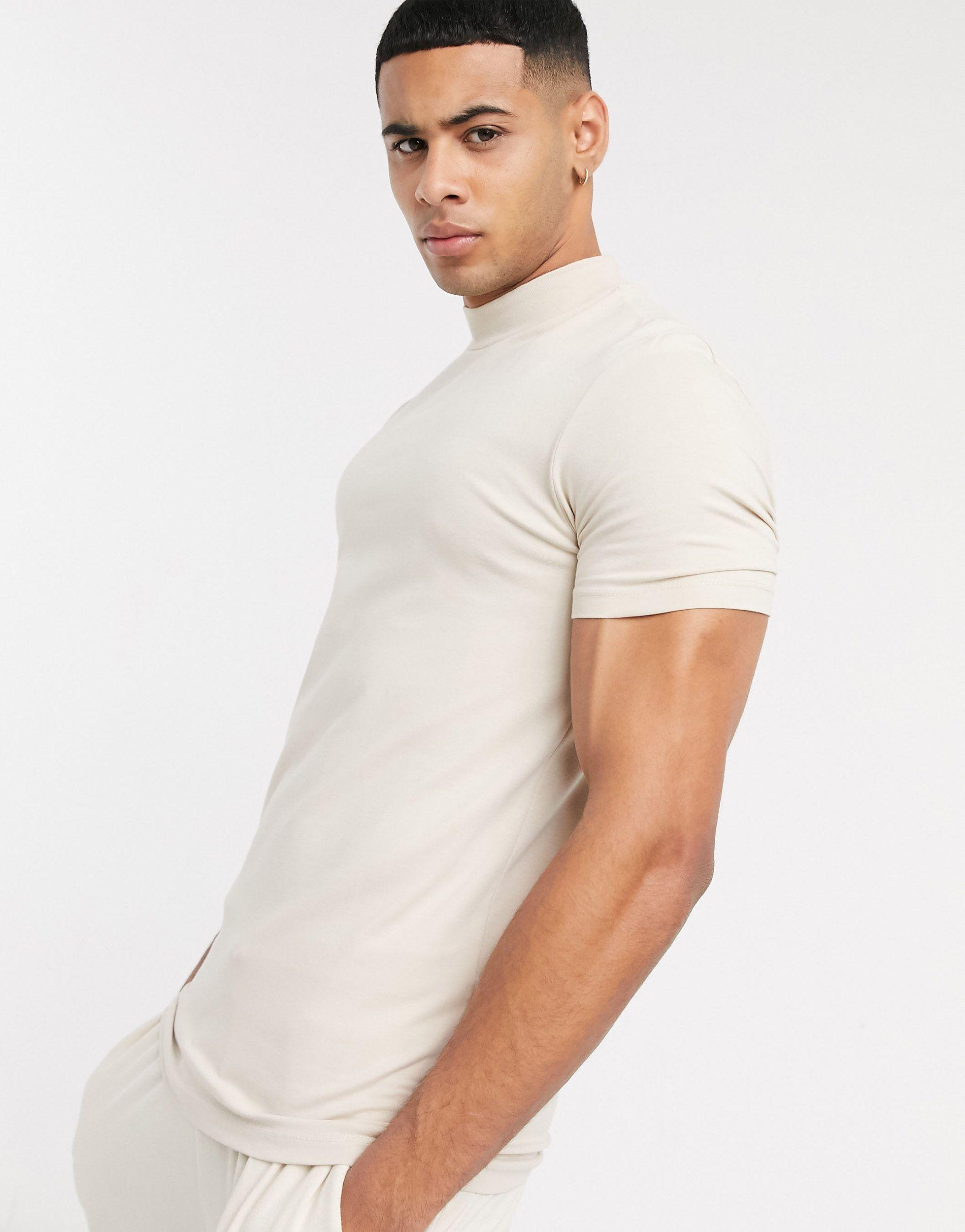ASOS Cotton Muscle Fit T-shirt With Turtle Neck in Beige (Natural) for Men - Lyst