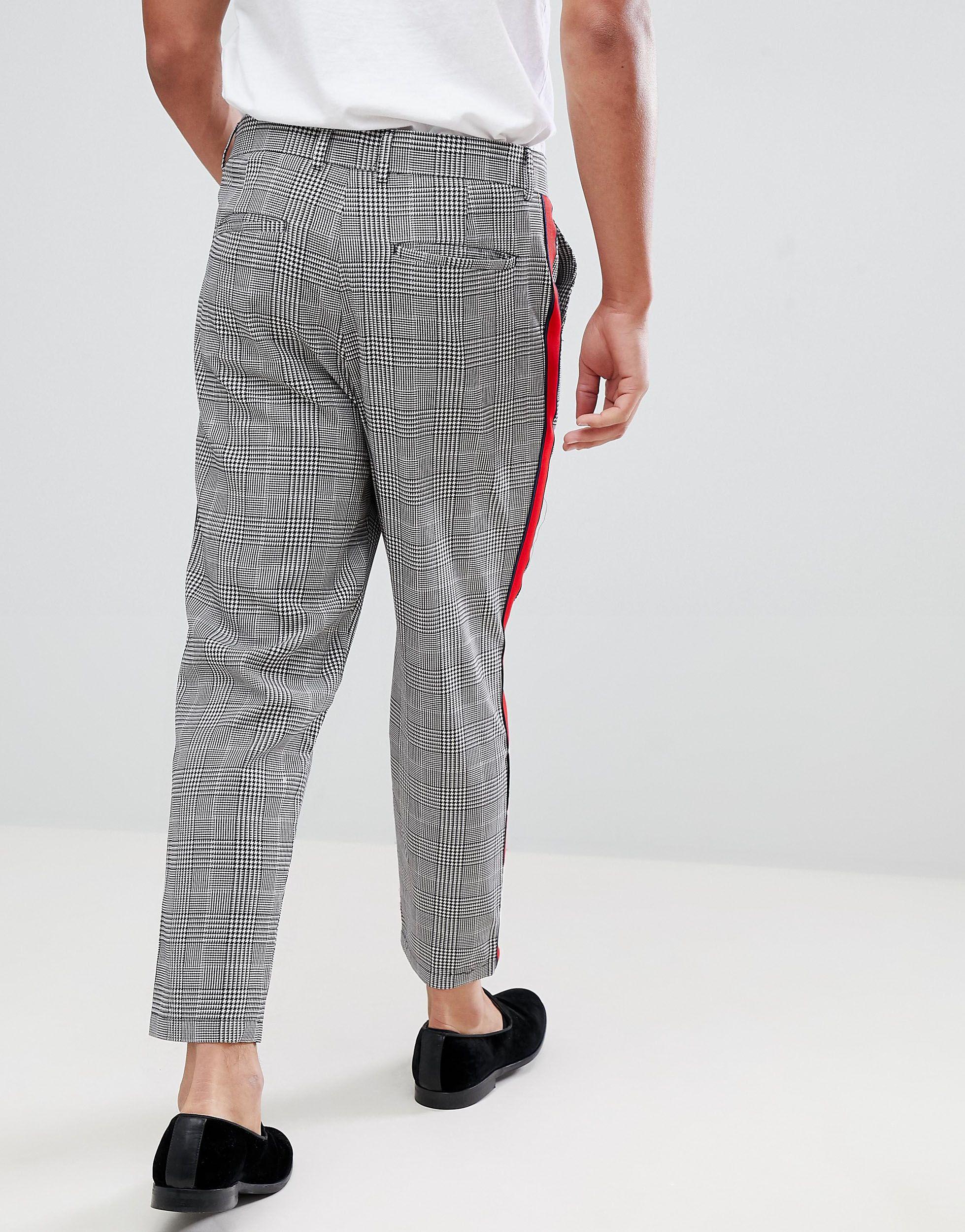 Pantalon à carreaux avec bande latérale Bershka pour homme en coloris Gris  | Lyst