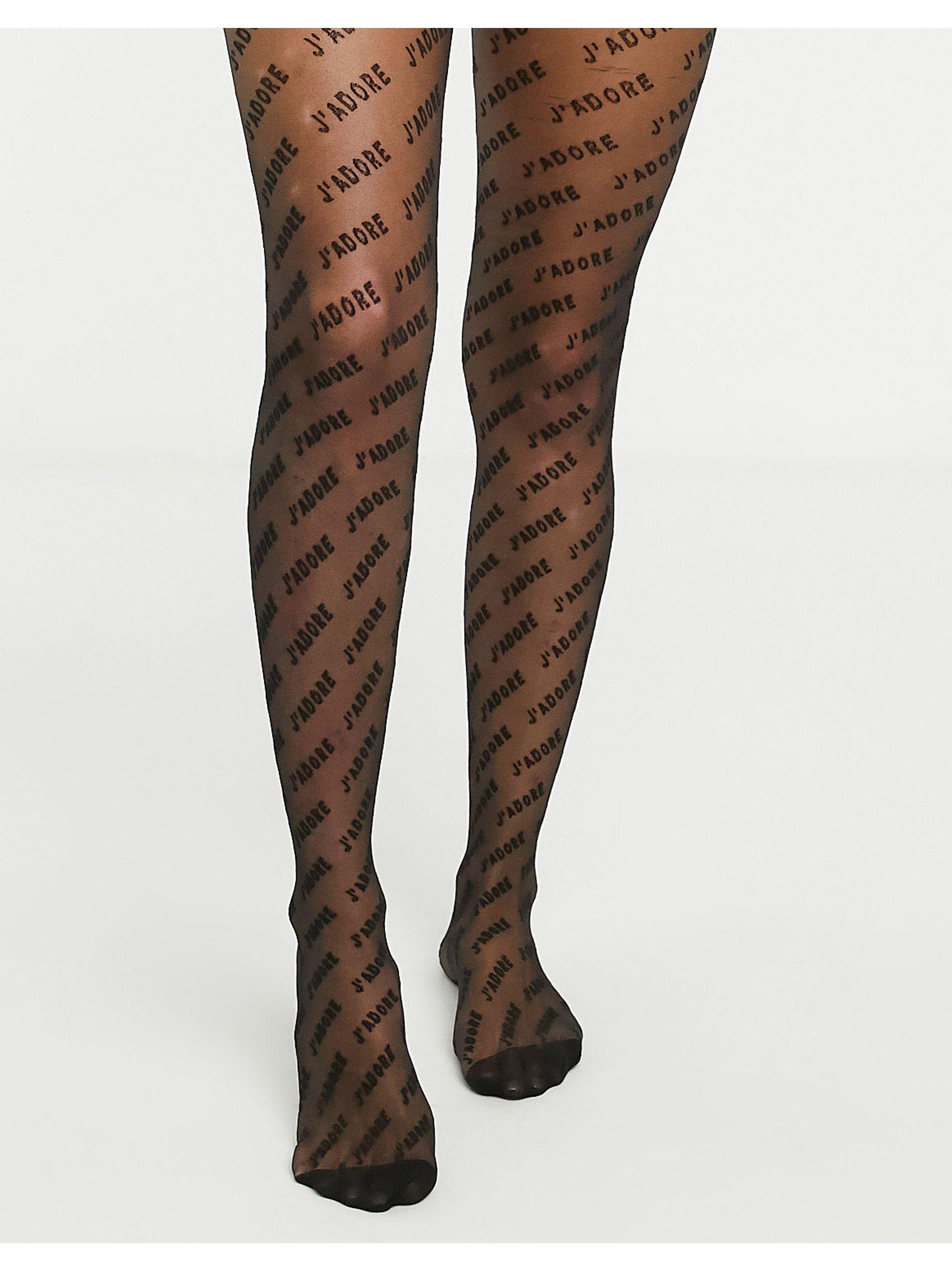 ASOS J'adore Slogan Tights in Black