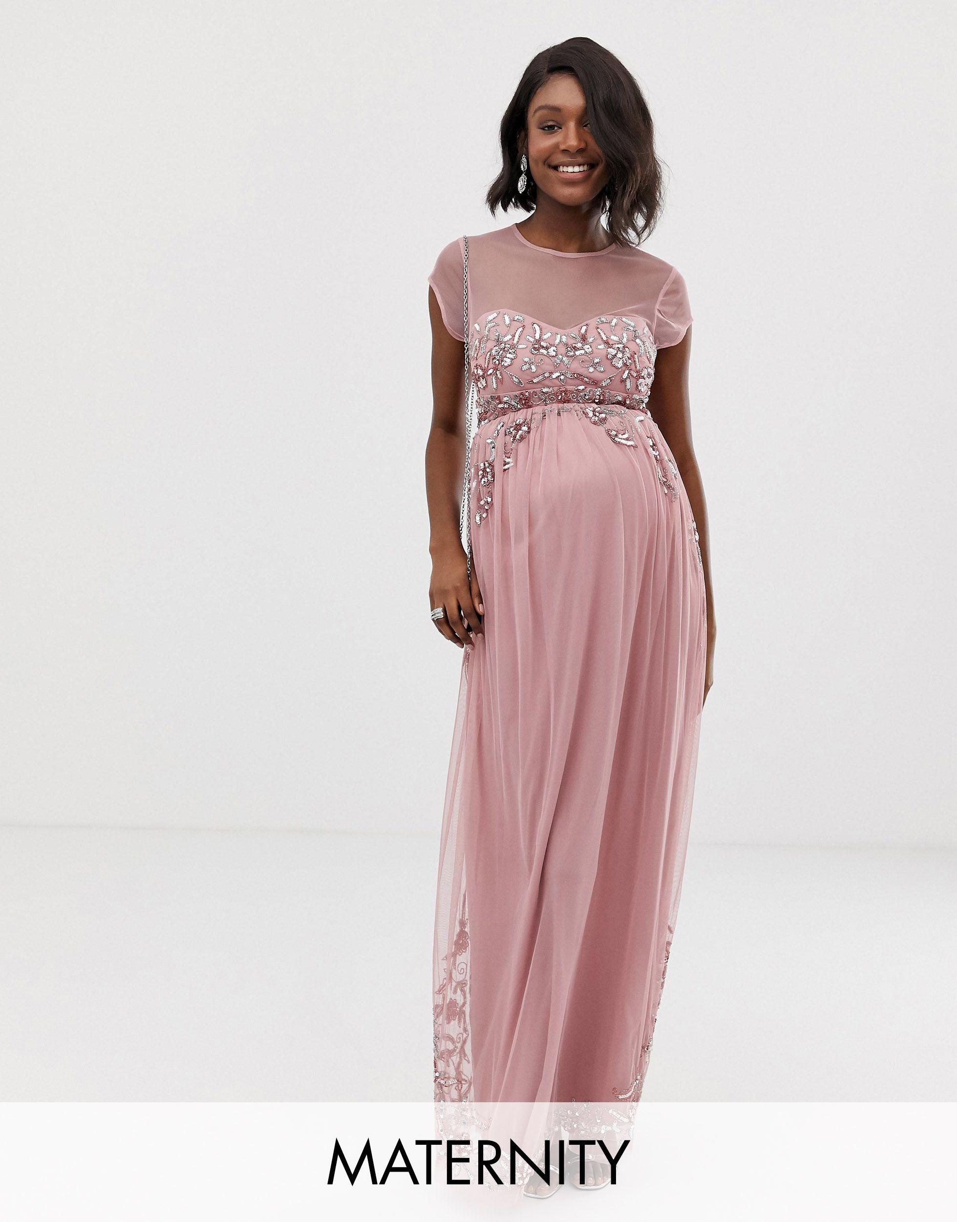 embellished maternity maxi dress