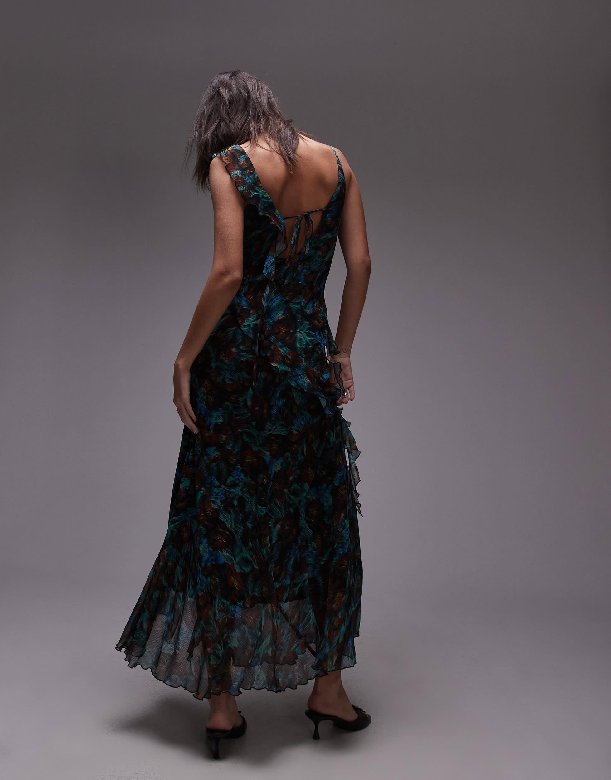 TOPSHOP Maxi Frill Slip Midi Dress in Gray | Lyst
