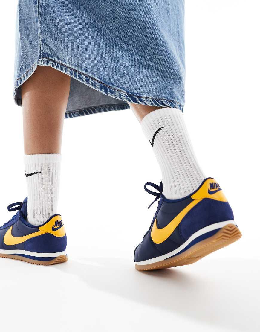 nike cortez blue and yellow