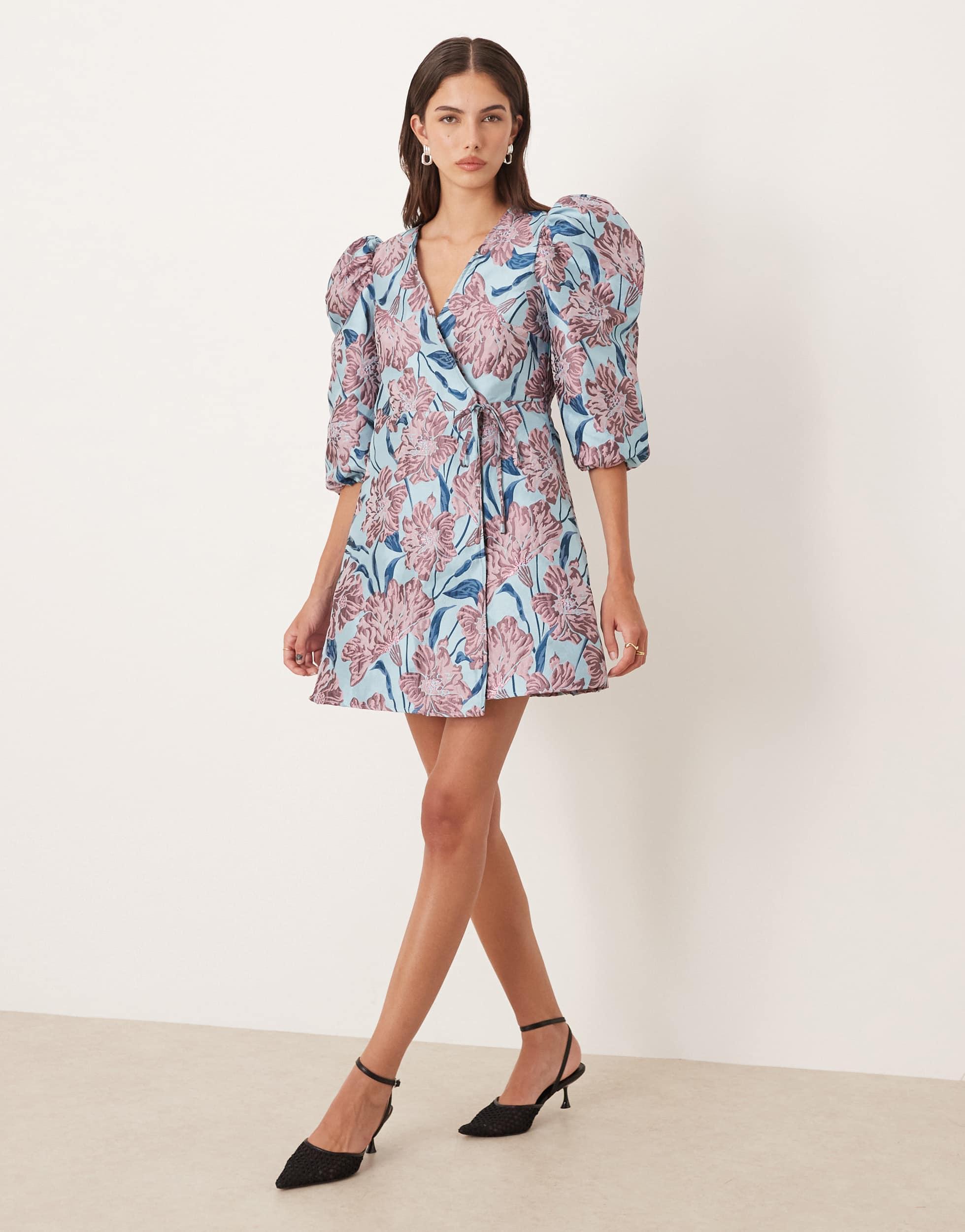 Sister Jane Deco Bloom Jacquard Wrap Mini Dress in Blue | Lyst