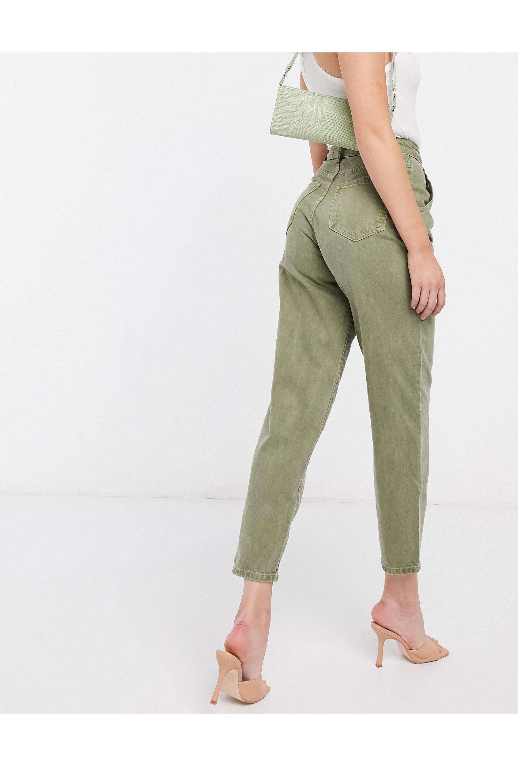 Jeans larghi con parte superiore a pighe color kakiMango in Denim di colore  Verde | Lyst