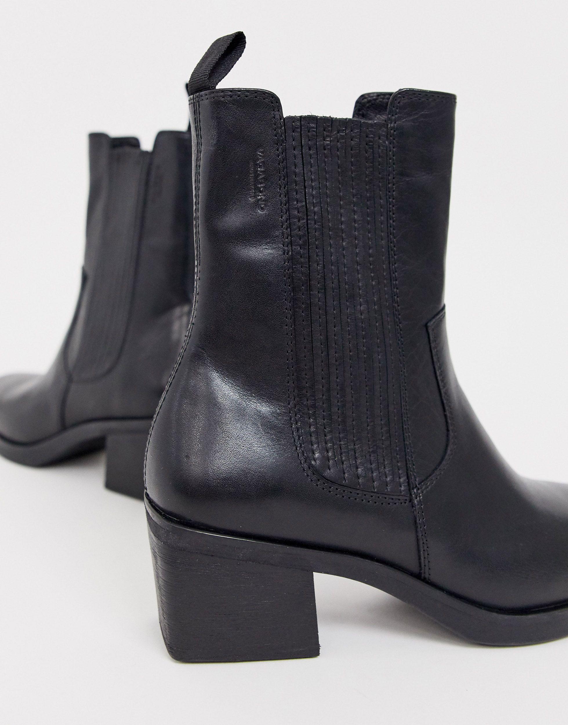 Streng Måne gøre ondt Vagabond Shoemakers Simone Leather Western Mid Heeled Ankle Boots With  Square Toe in Black | Lyst