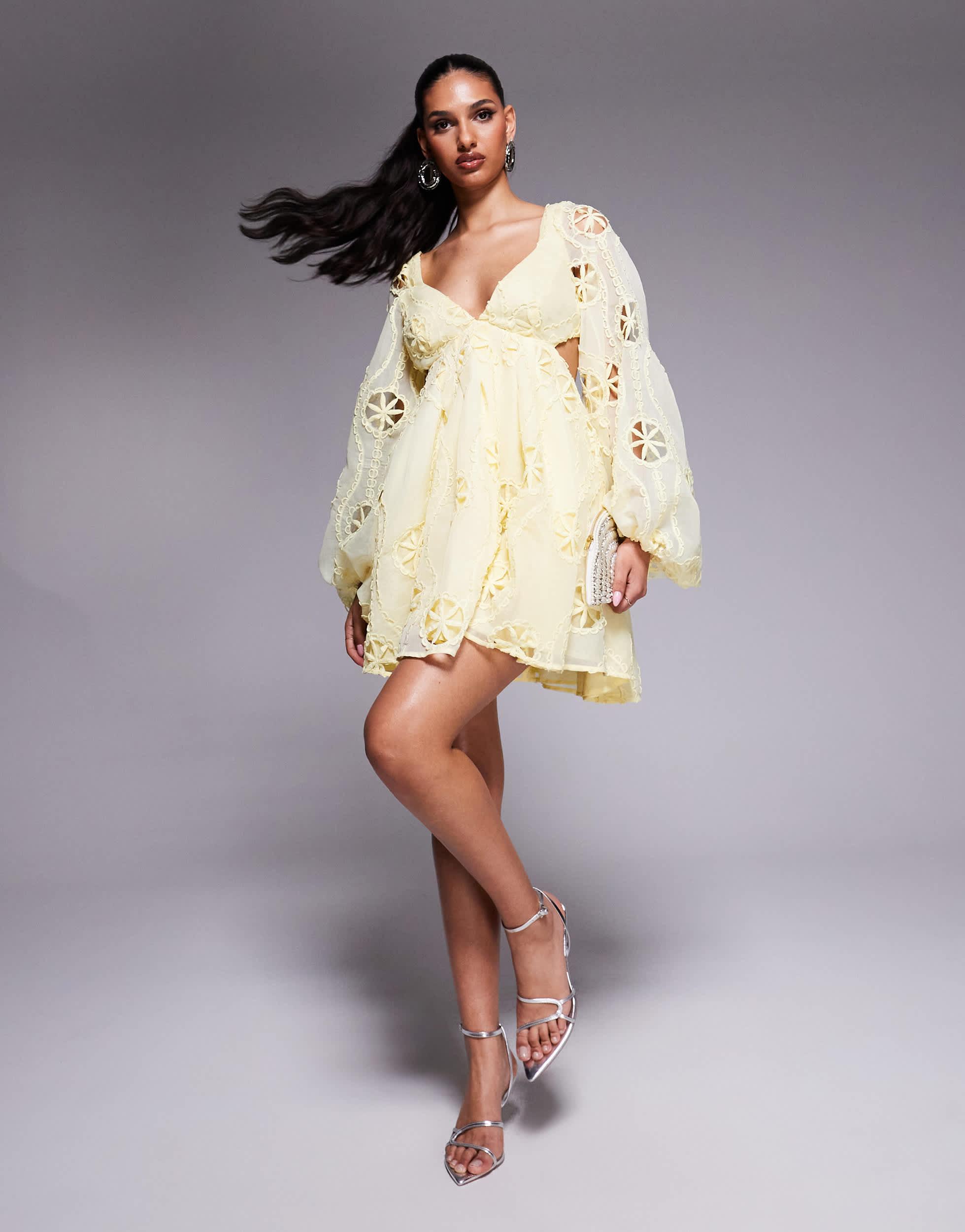 Bardot Lace Cut Out Mini Dress in Yellow | Lyst Bardot Lace Cut Out Mini Dress in Yellow | Lyst