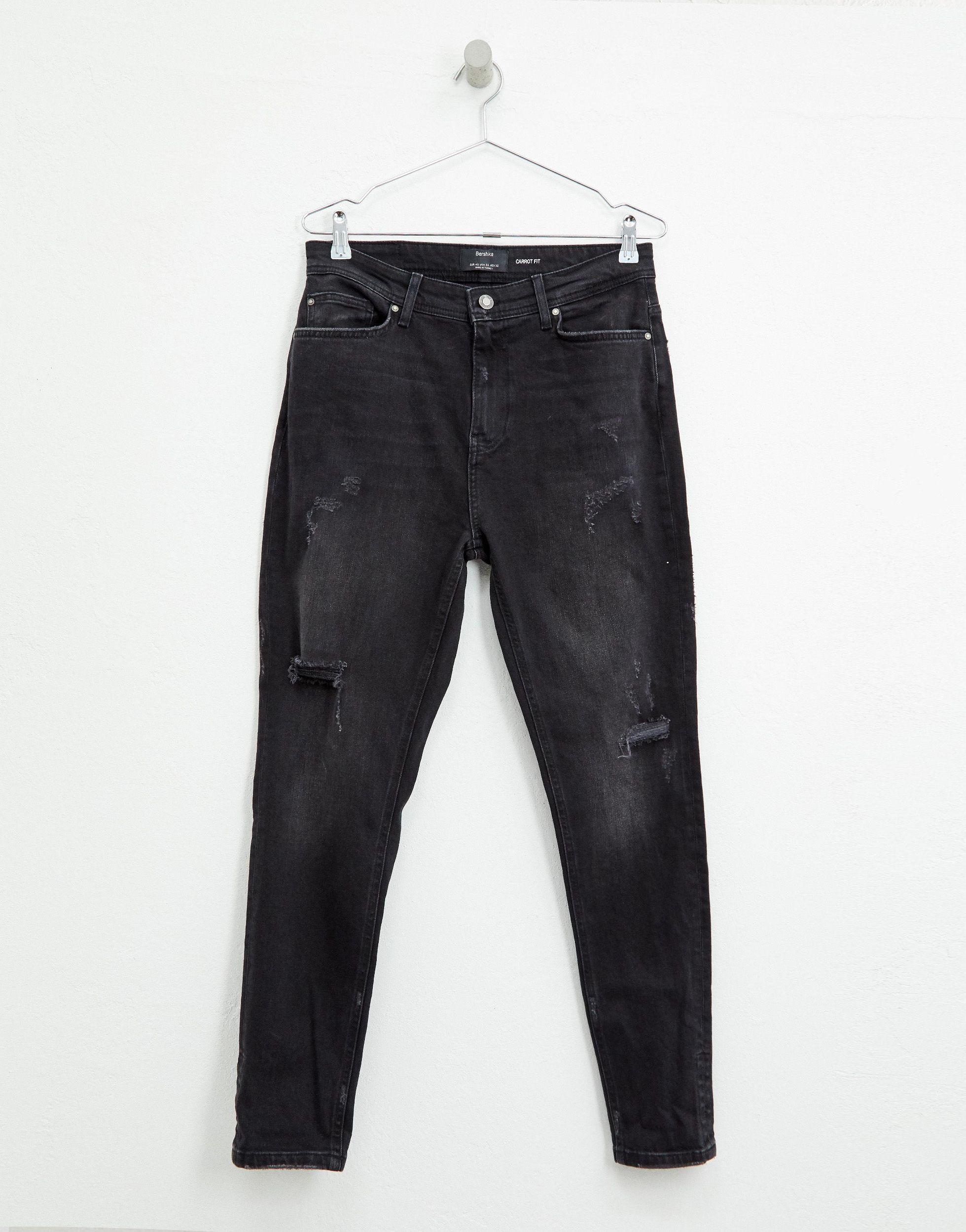 Bershka Denim Tapered Carrot Fit Jeans in Black for Men | Lyst