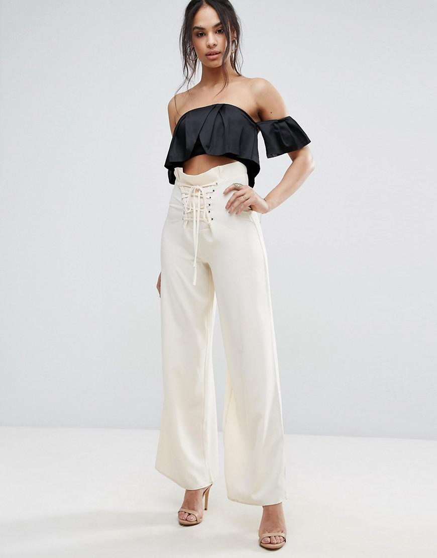 Missguided High Waisted Corset Lace Up Pants in Natural