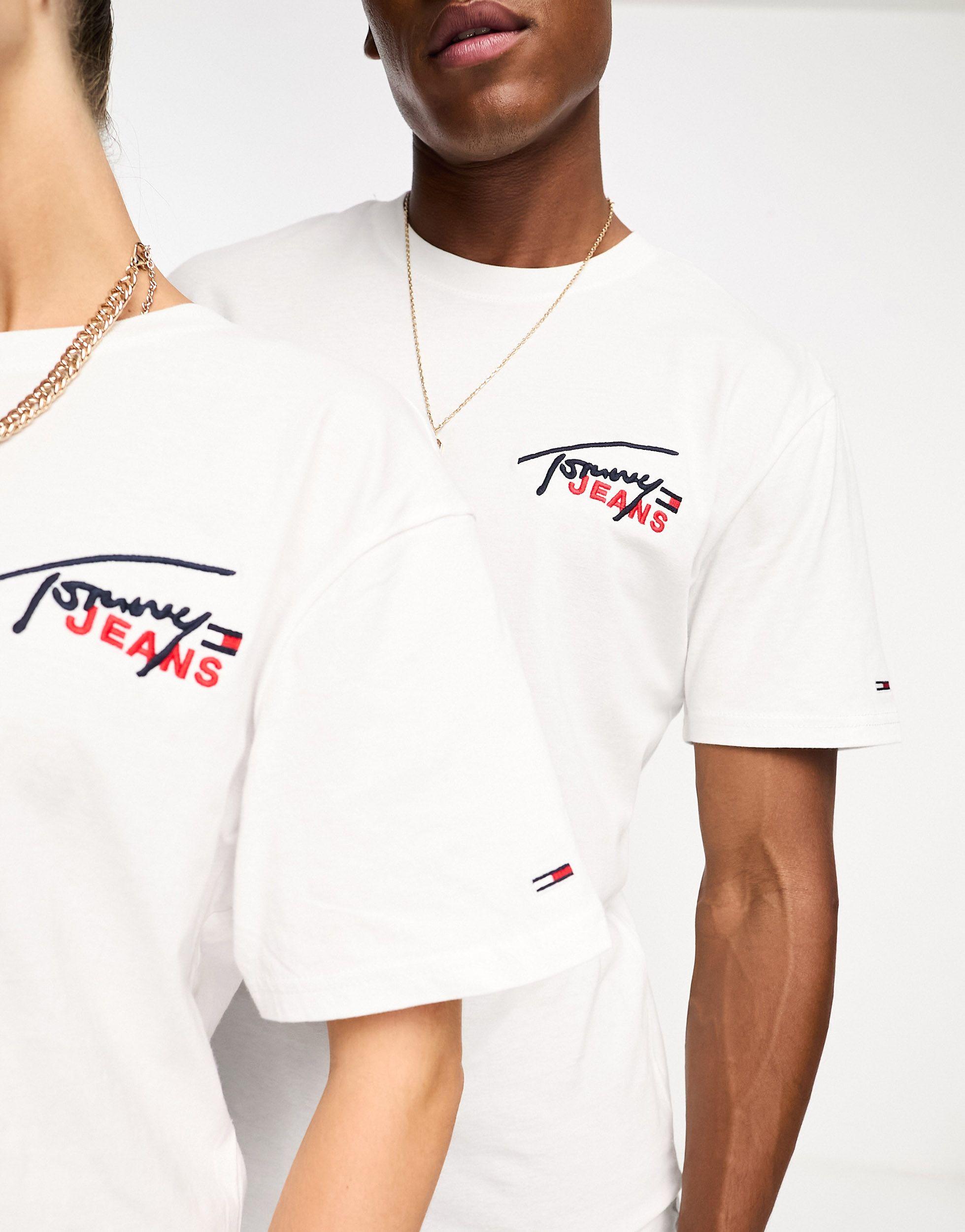 Sindsro navigation opadgående Tommy Hilfiger Unisex Classic Signature Logo T-shirt in White for Men | Lyst