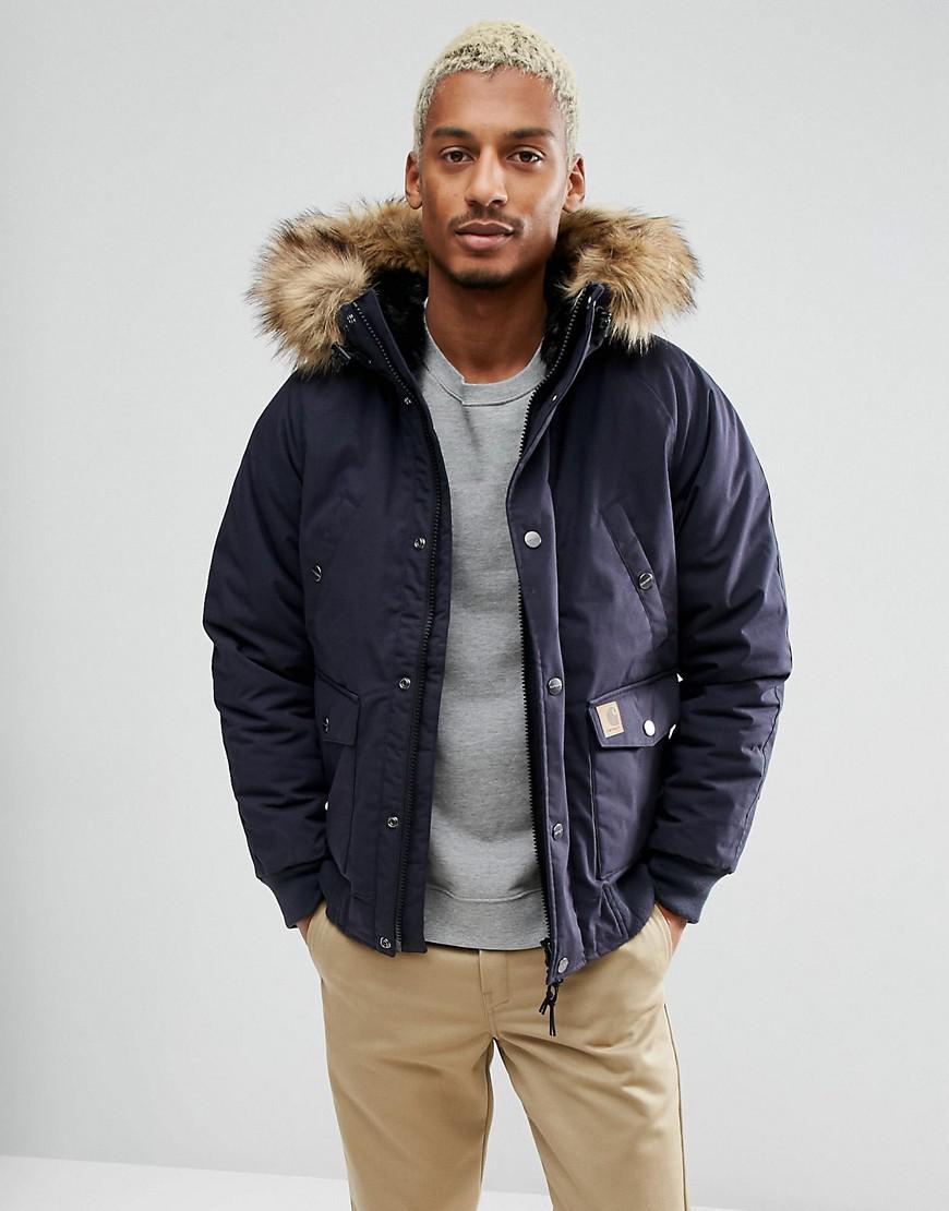Carhartt WIP Trapper Jacket With Corduroy Elbow Patches in Navy (Blue) for  Men - Lyst
