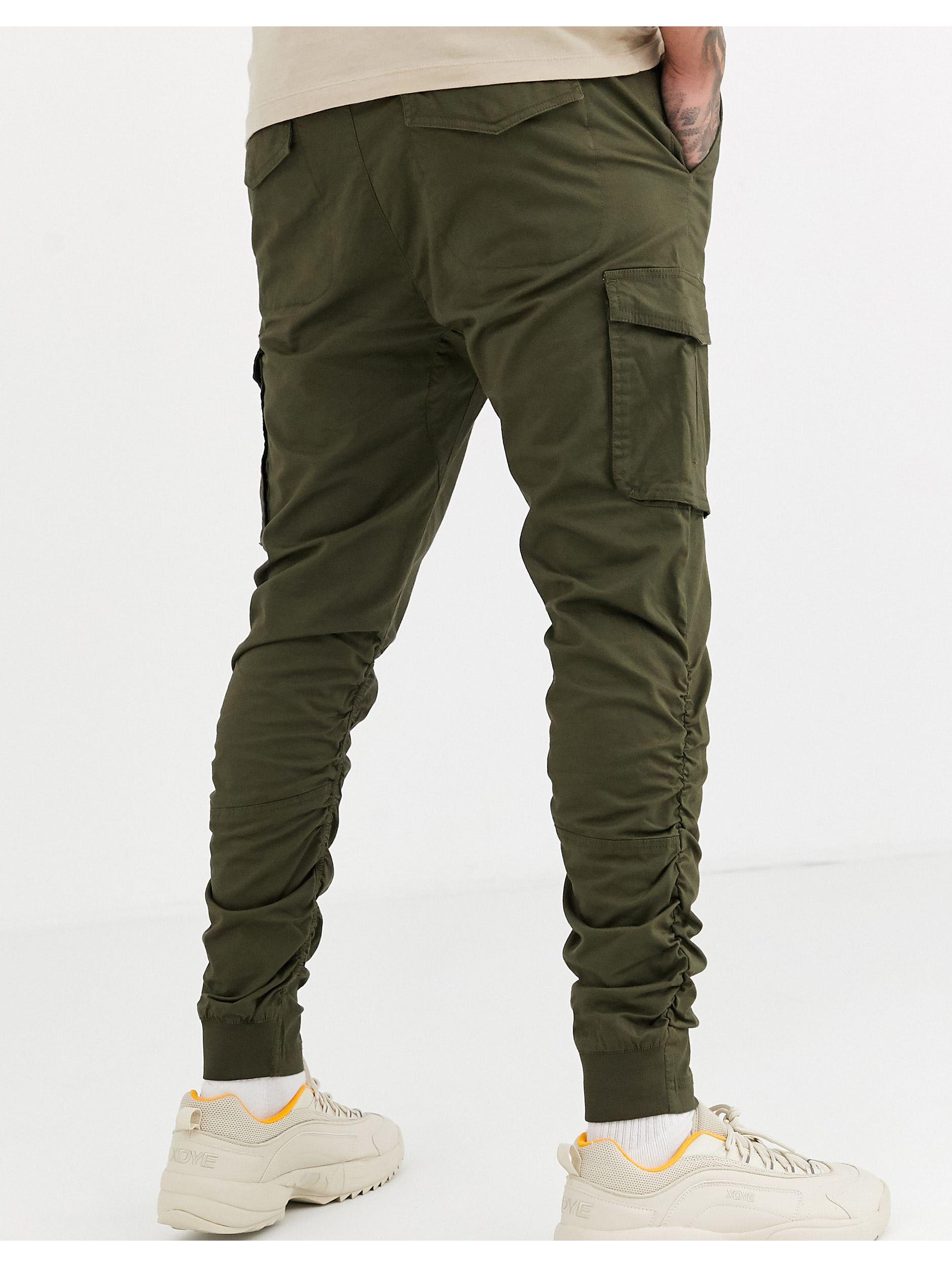 Pull&Bear Join Life Cargo Trouser Ruched Detailing in Green for Men Lyst