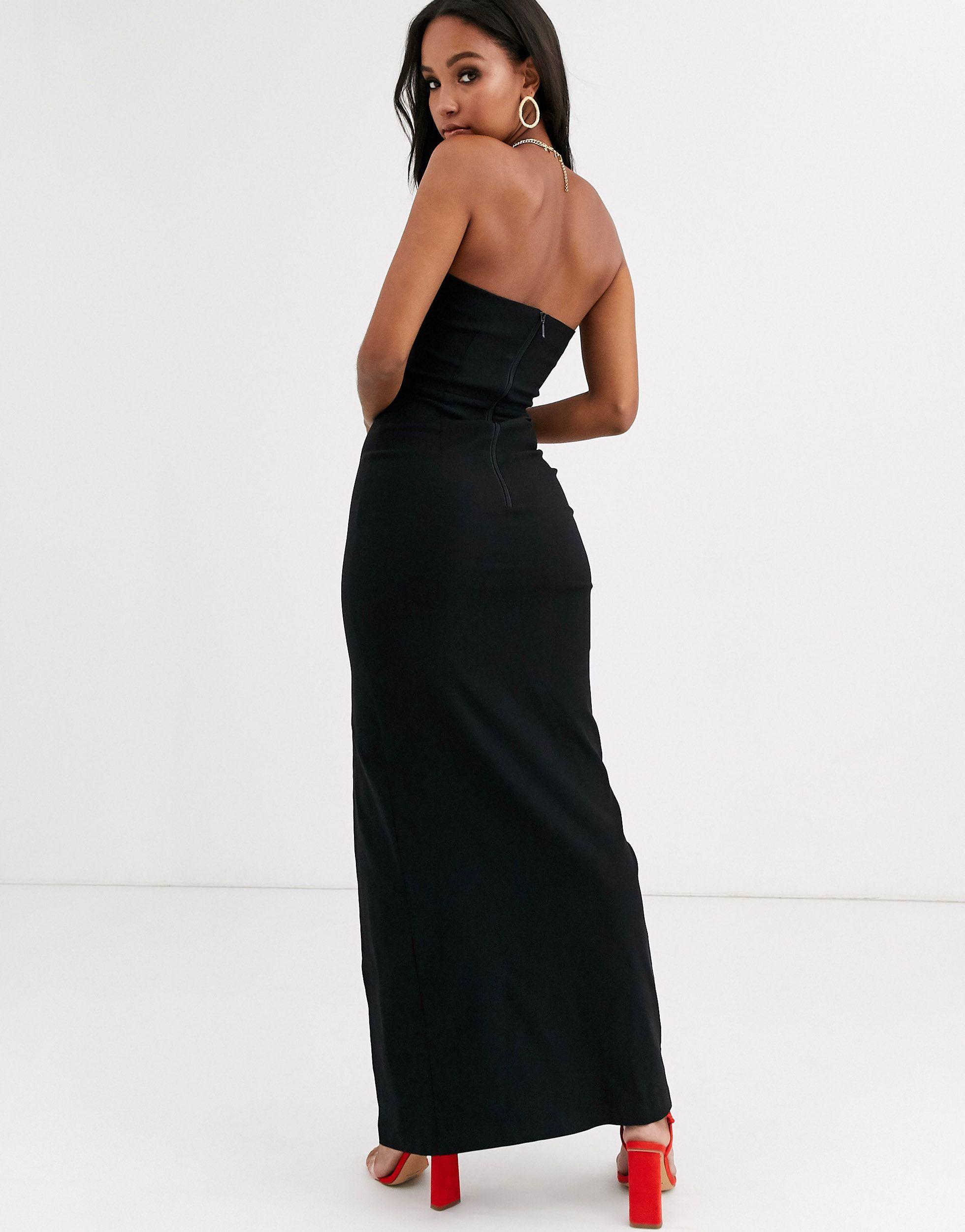 vesper bandeau midi dress with thigh split in stone