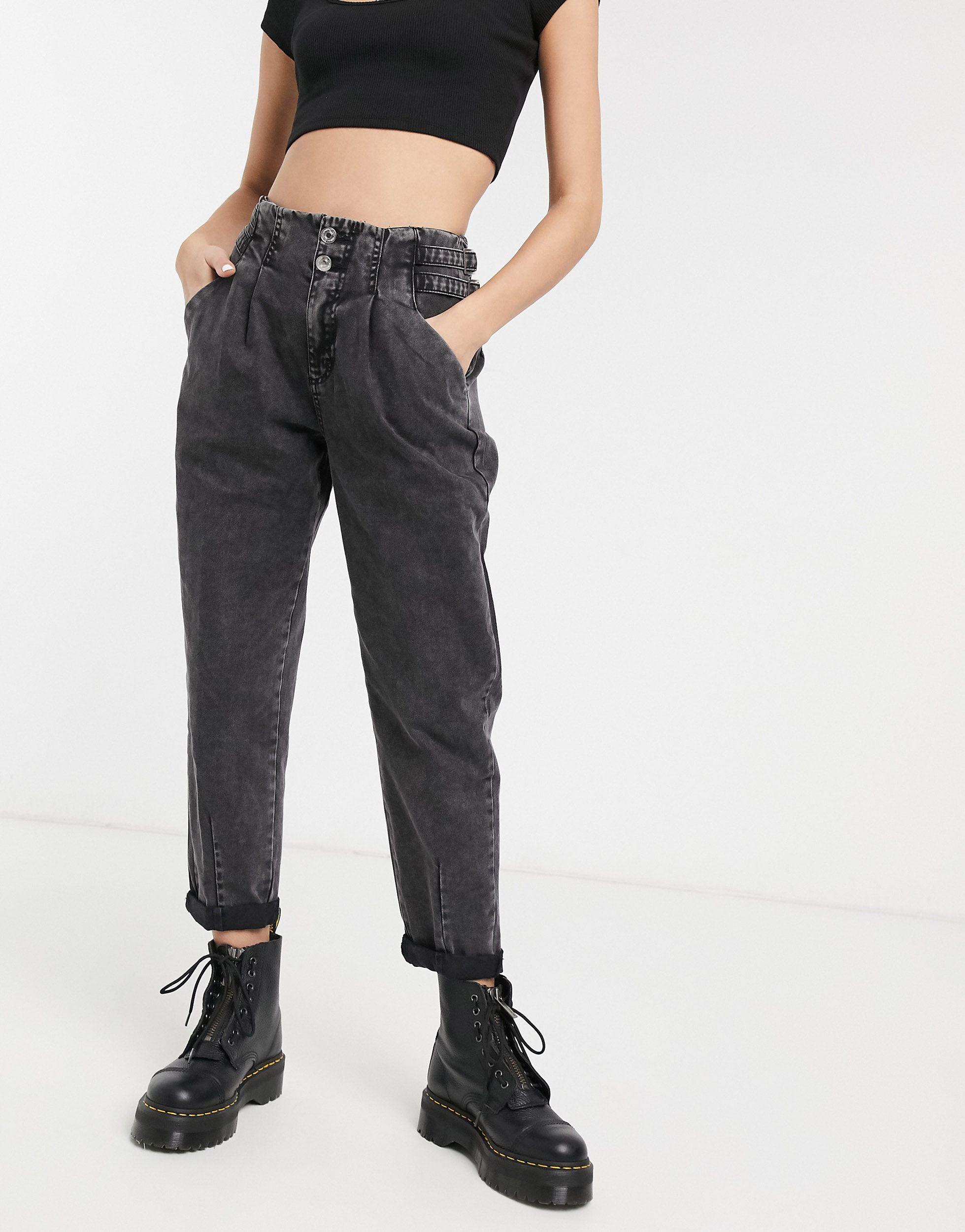 Pantalones amplios con detalle Bershka de Algodón de color Negro | Lyst