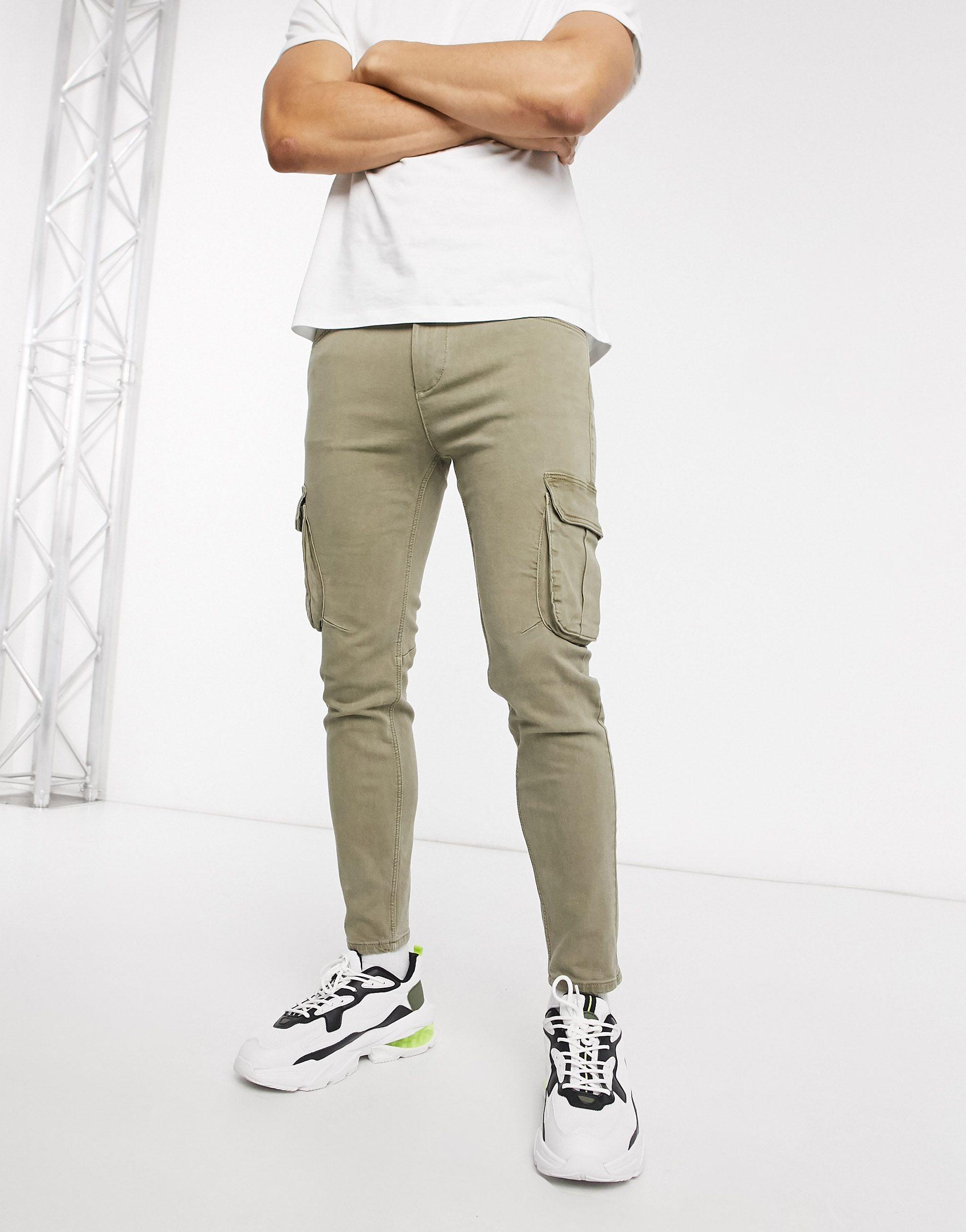 Bershka Super Skinny Cargo Pants in Green for Men | Lyst UK