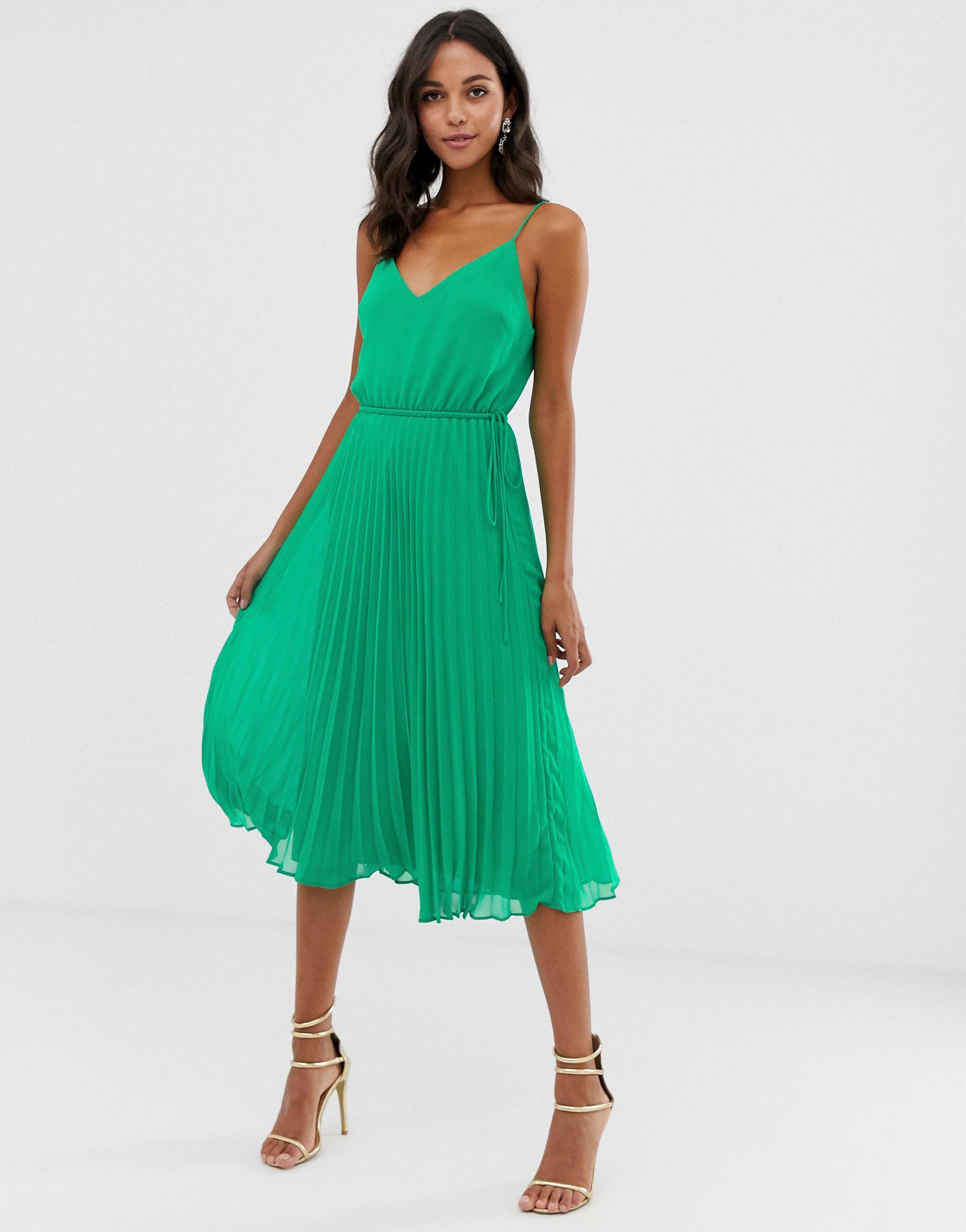 pleated cami midi dress