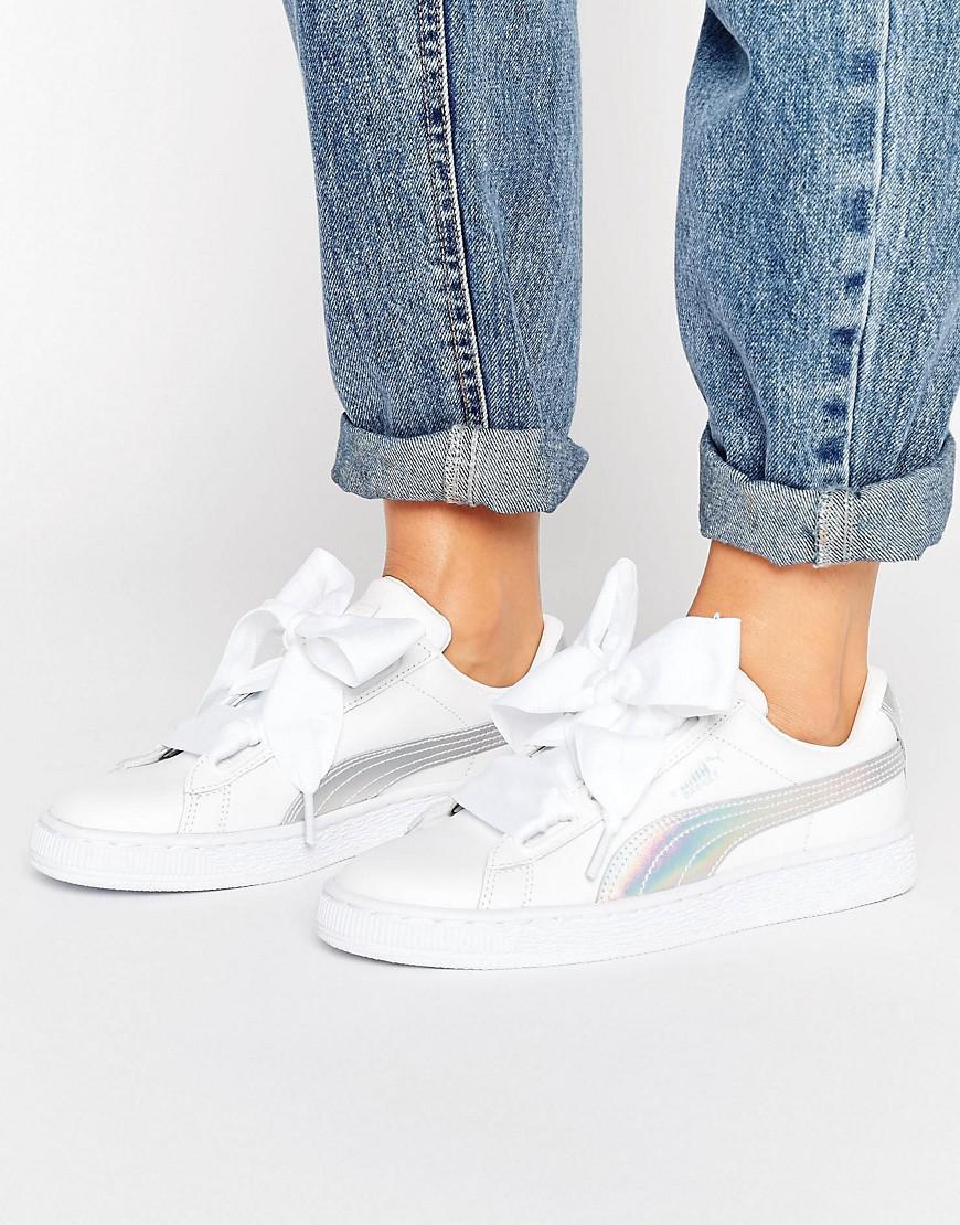 PUMA Leather Basket Heart Sneakers With Iridescent Detail in White | Lyst