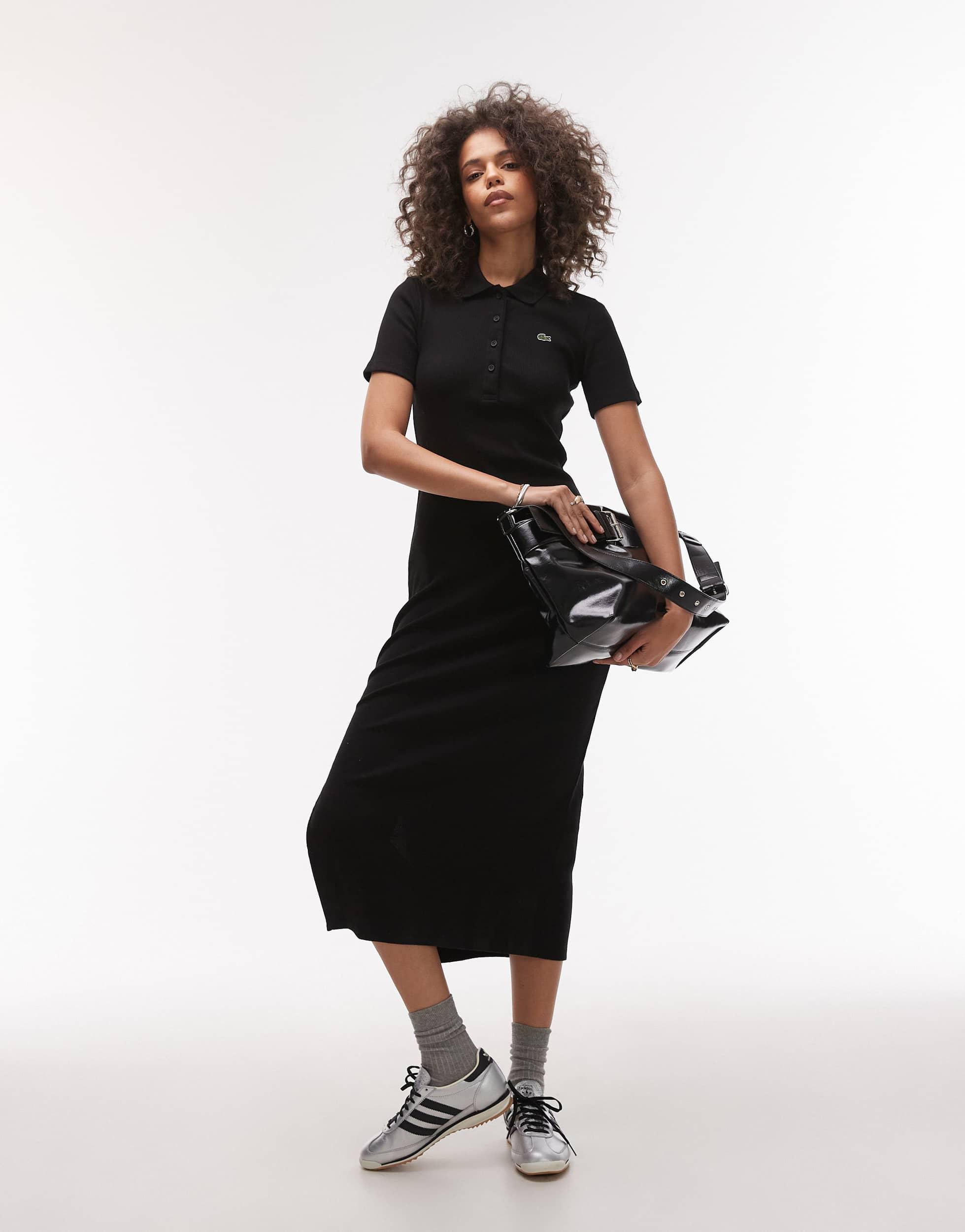 Lacoste Ribbed Polo Maxi Dress in White | Lyst