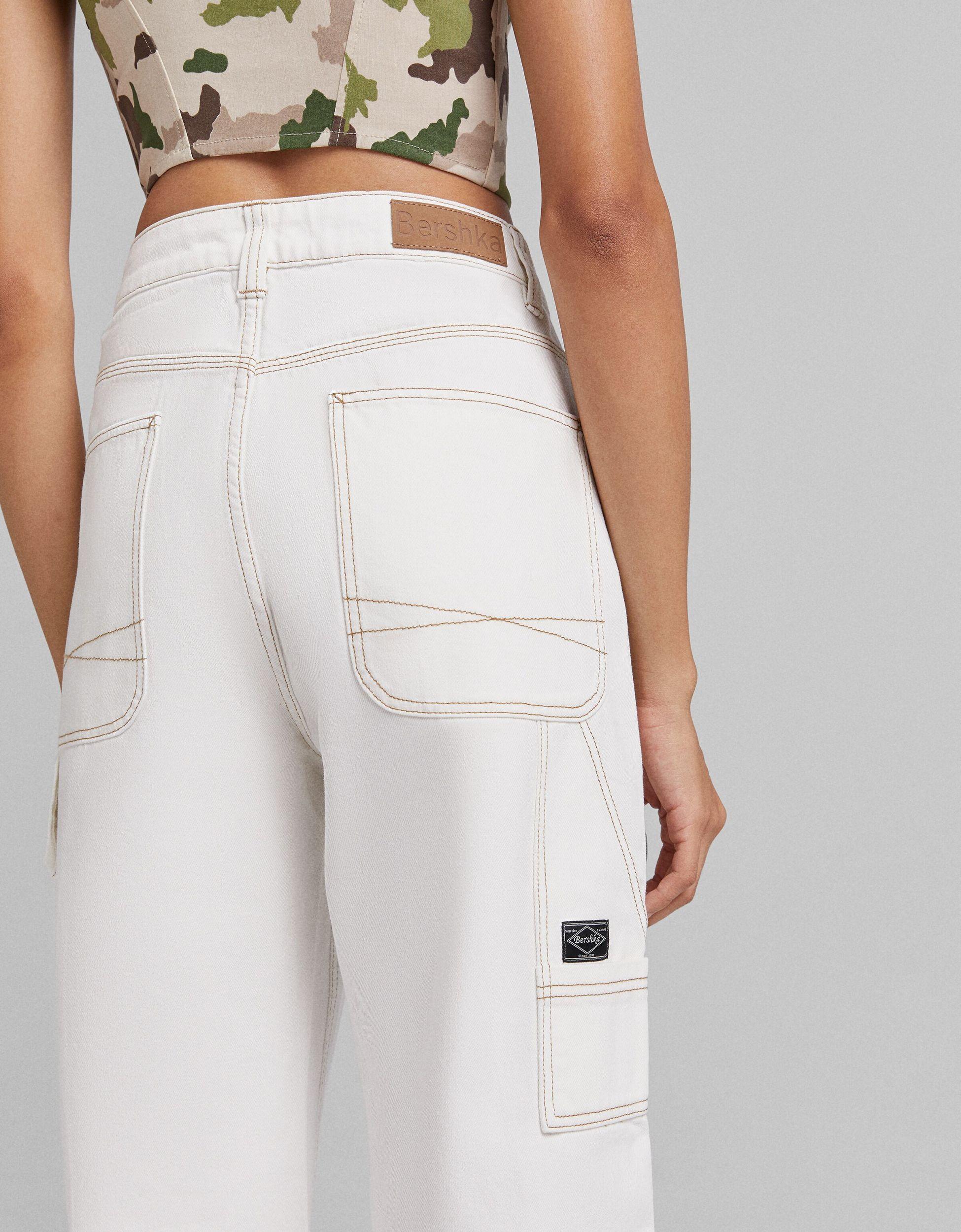 Contrast Seam Wide Leg Cargo Trousers 