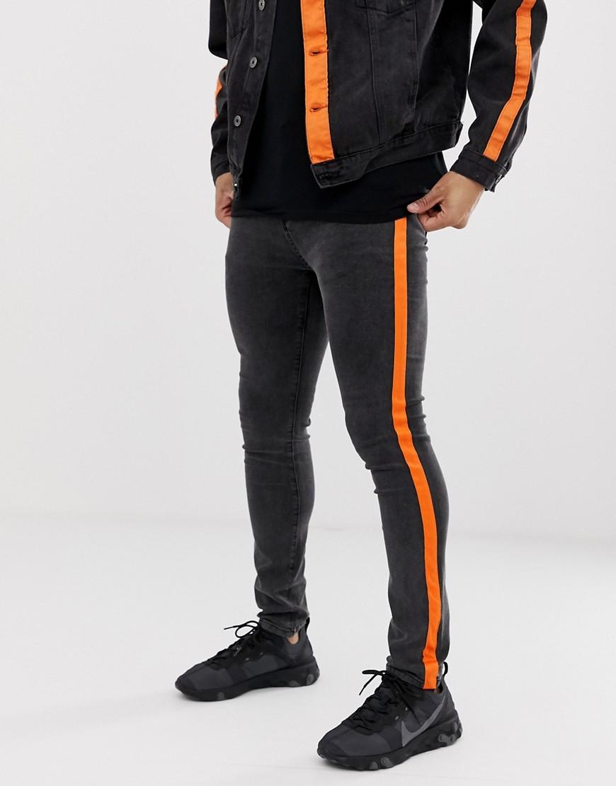 Liquor N Poker Denim Skinny Jeans With Orange Stripe in Black for Men - Lyst