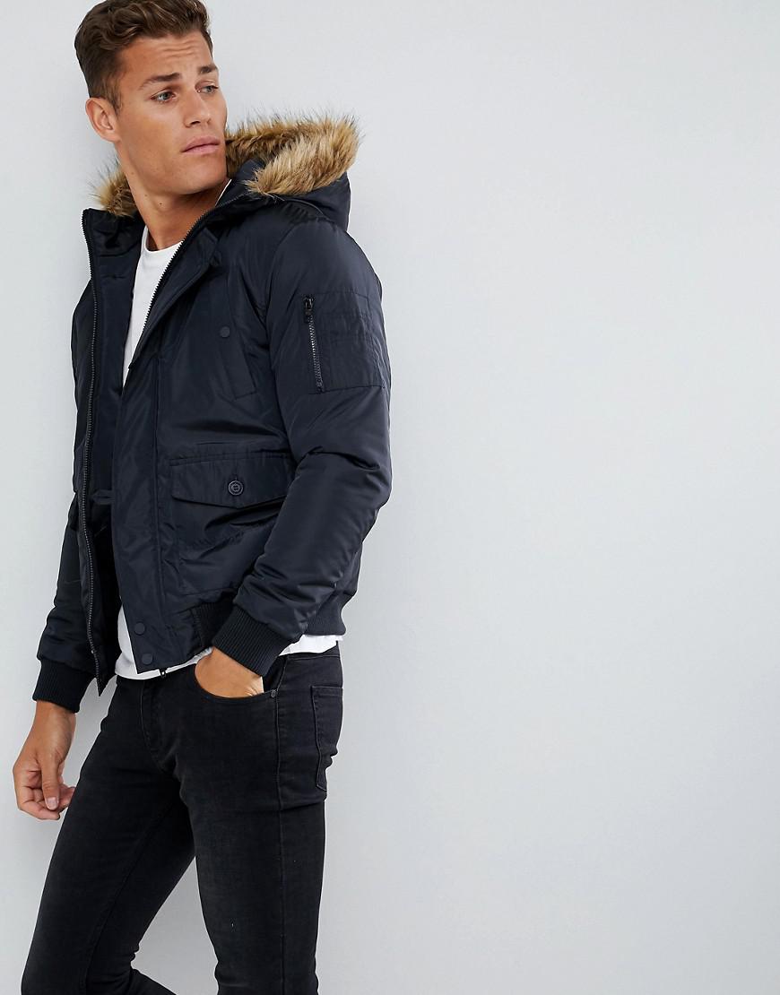 faux fur hood mens jacket