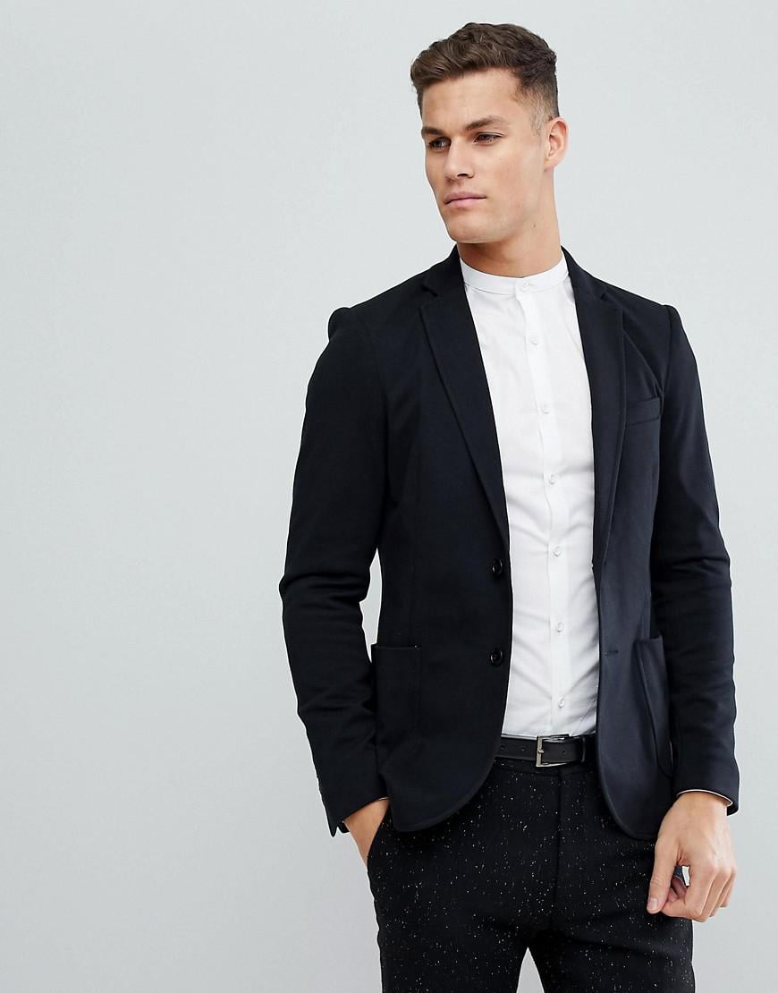 Denim Jersey Blazer In Black for Men - Lyst