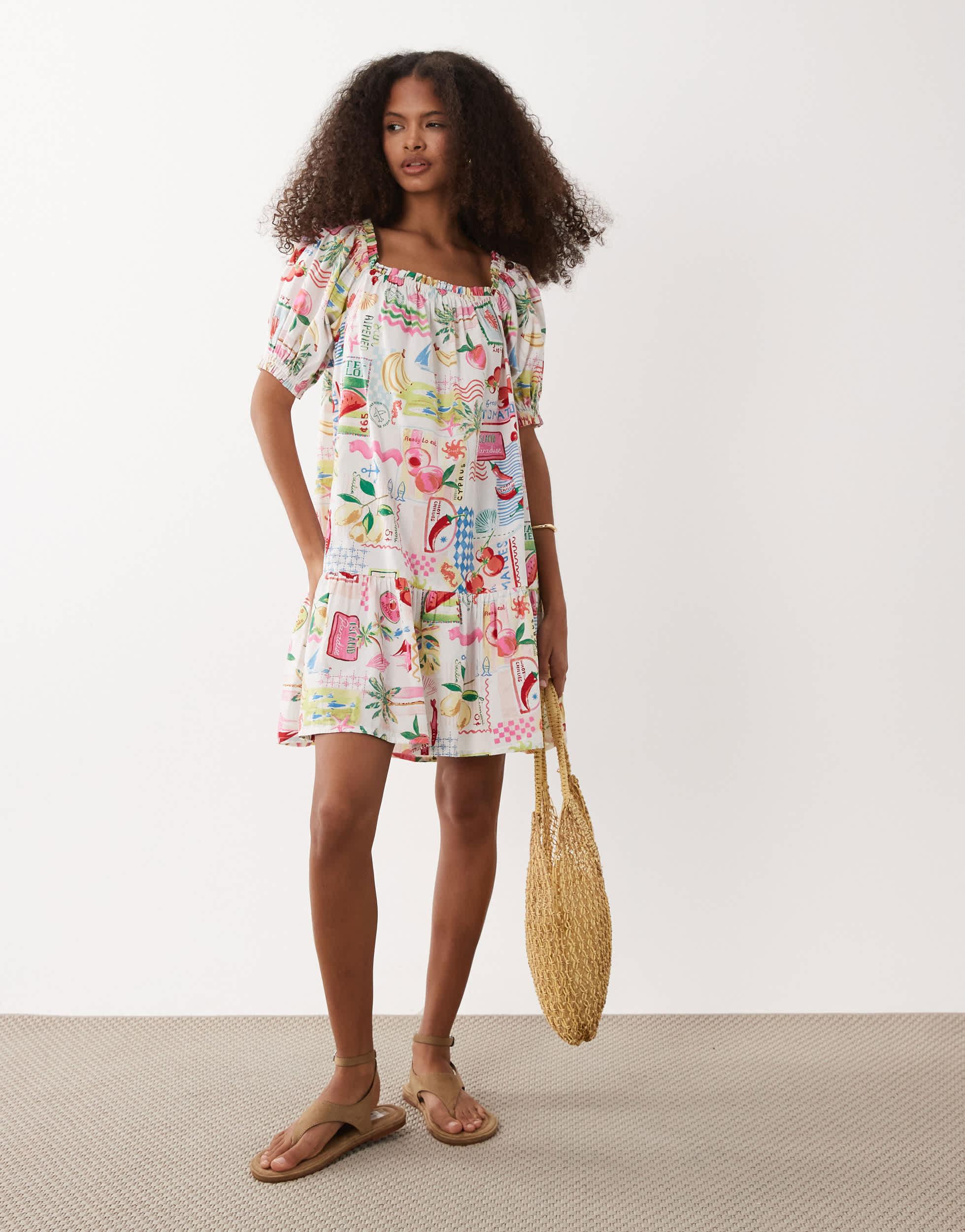 beach dress accessorize Flute Sleeve Dobby Beach Dress Blue | Dresses