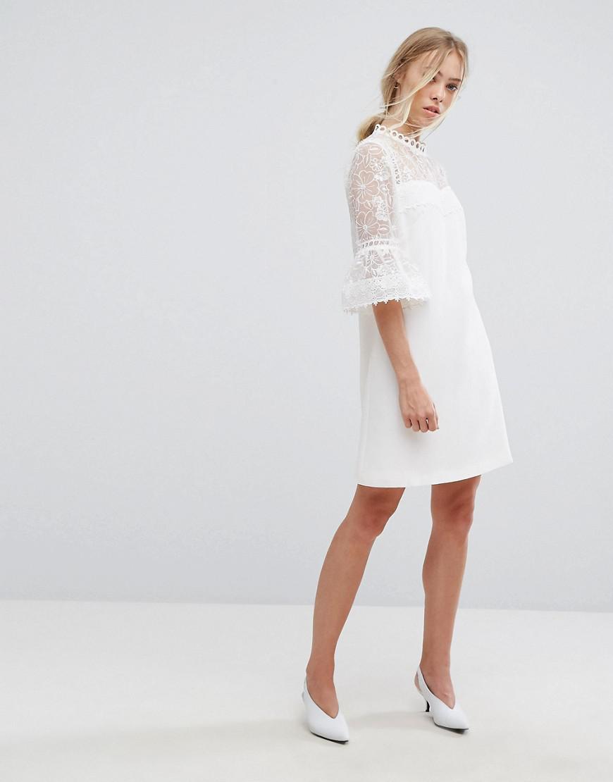 Ted Baker Lace Peplum Sleeve Dress in White - Lyst