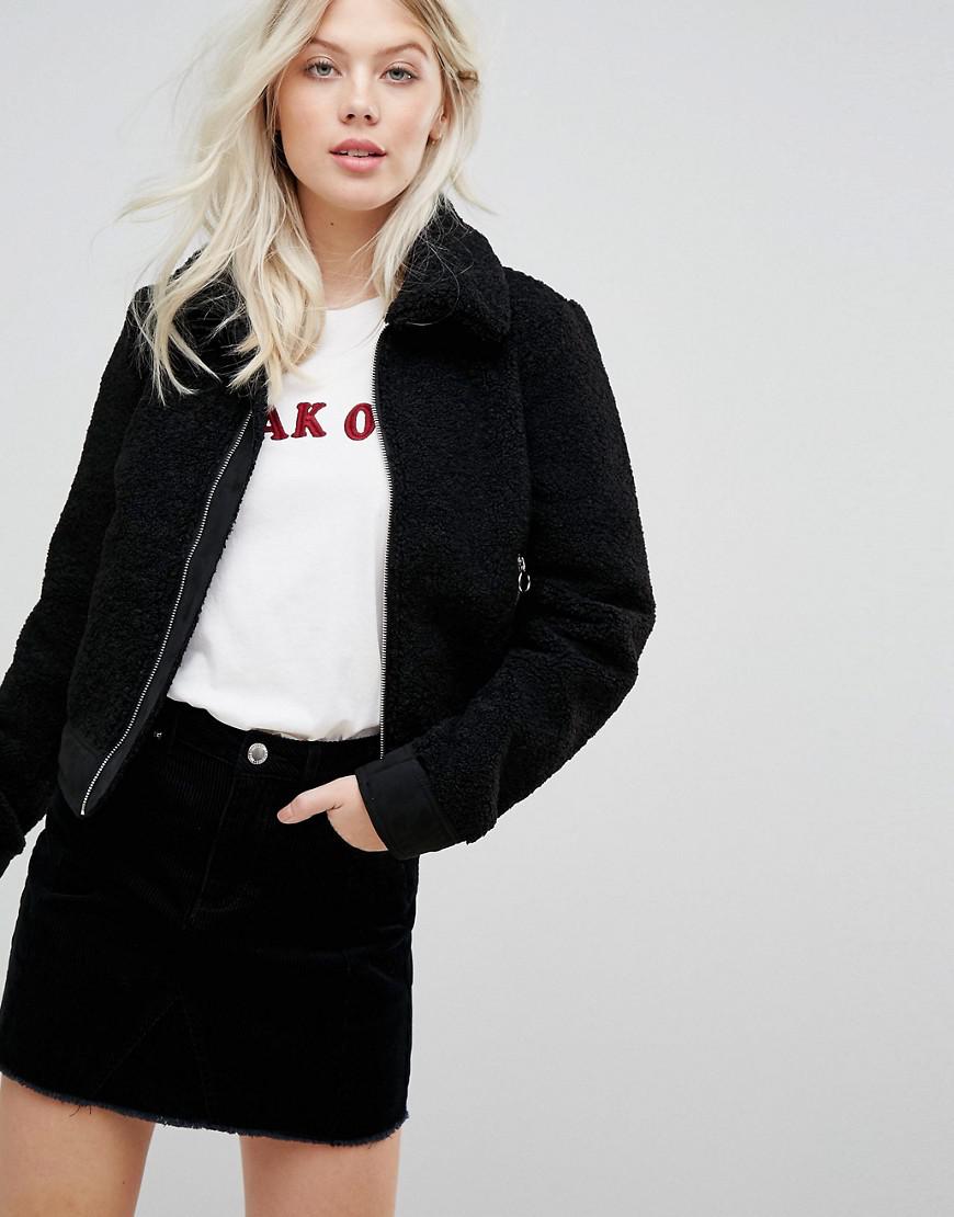 black borg cropped trucker jacket