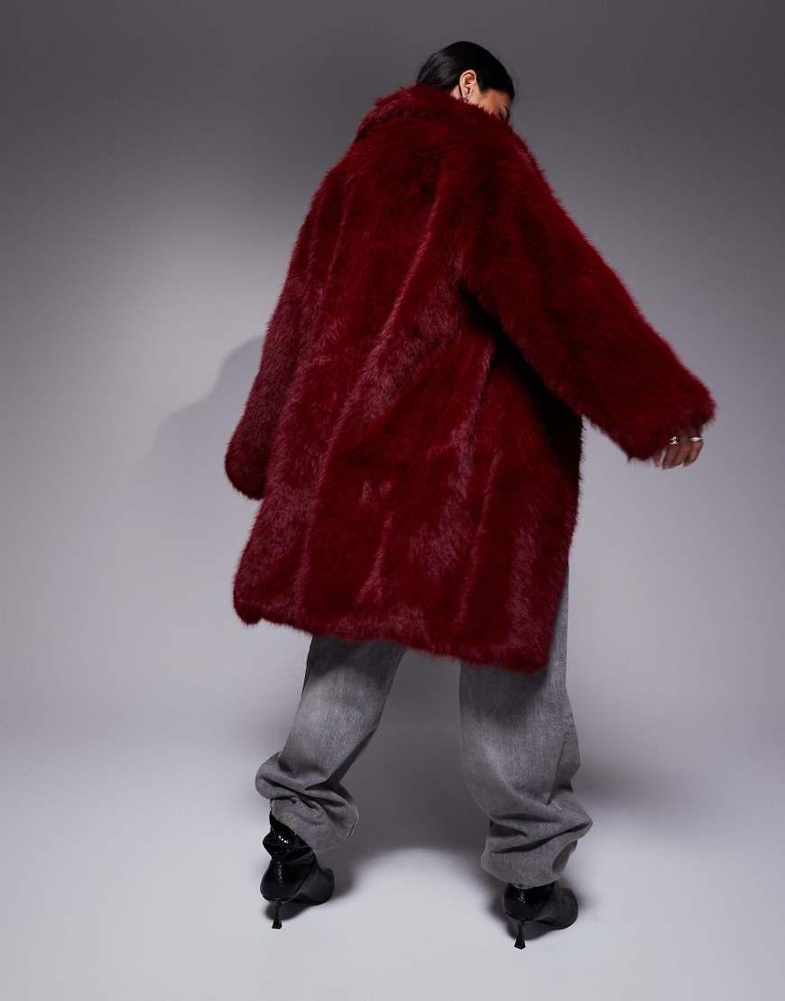 River Island Long Faux Fur Jacket in Red Lyst UK