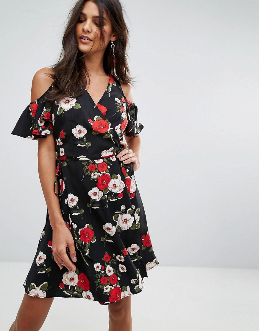 floral cold shoulder wrap dress