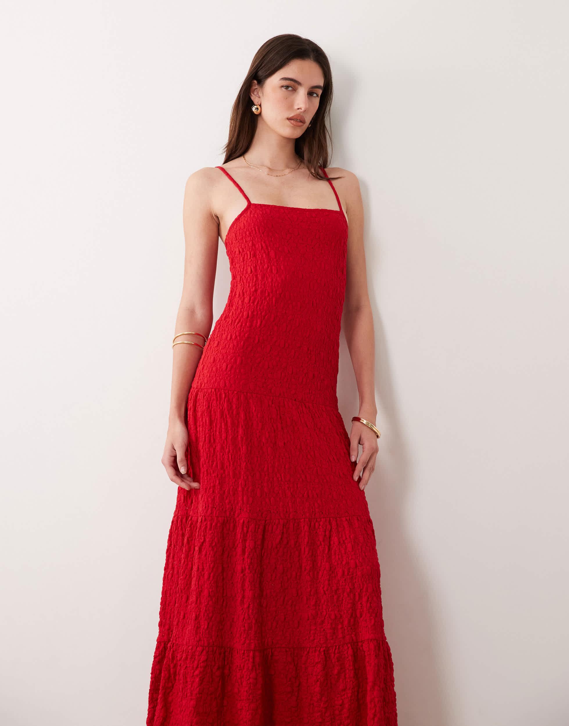 white christmas dresses Rent Asos Design Channel Detail Halter Neck Trapeze Tiered Maxi Dress In  Bright Orange