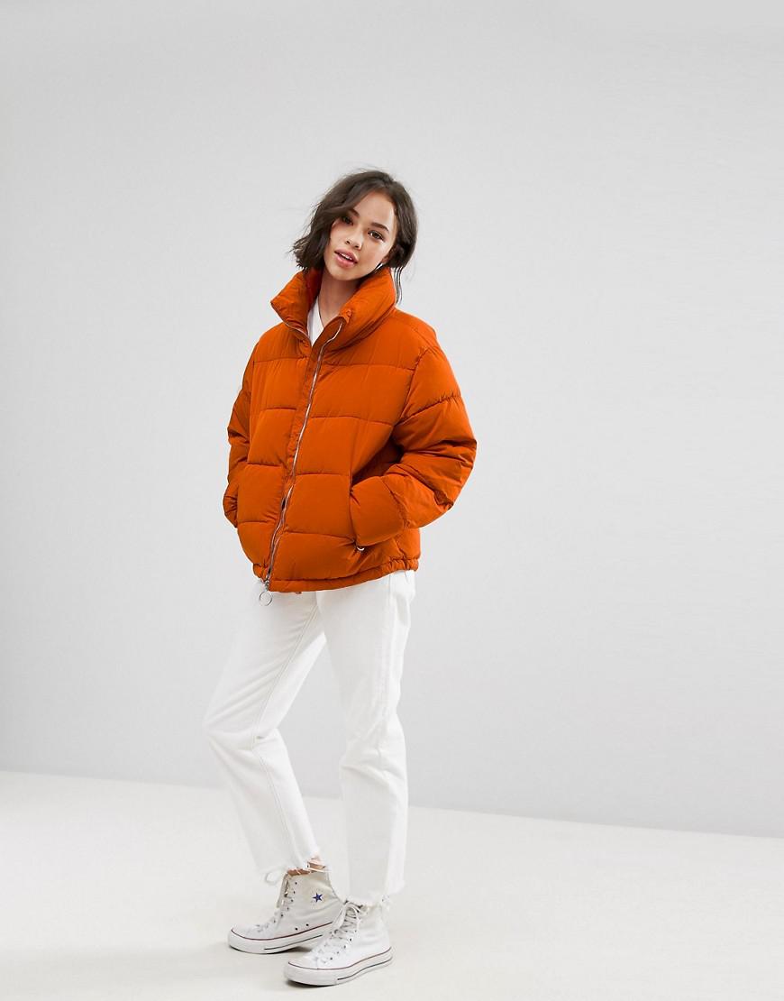 Pull&Bear Synthetic Padded Jacket in Orange - Lyst