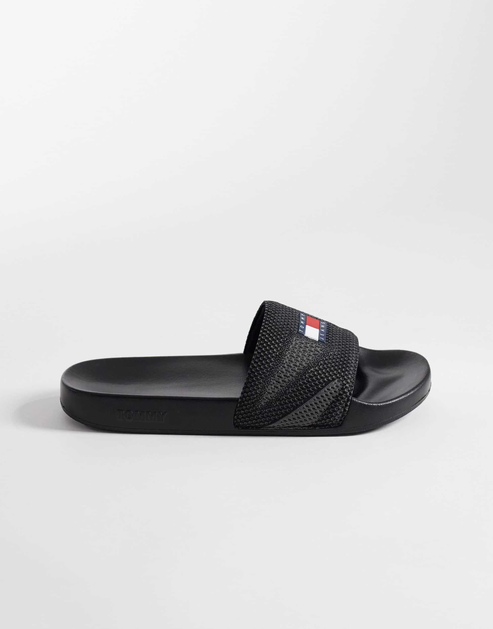 Tommy Hilfiger Black Slide Sandals with Red & Blue Logo Stripe Tommy Hilfiger Rowdy Mens Slide Sandals Size 11 Navy Blue | eBay main image 3