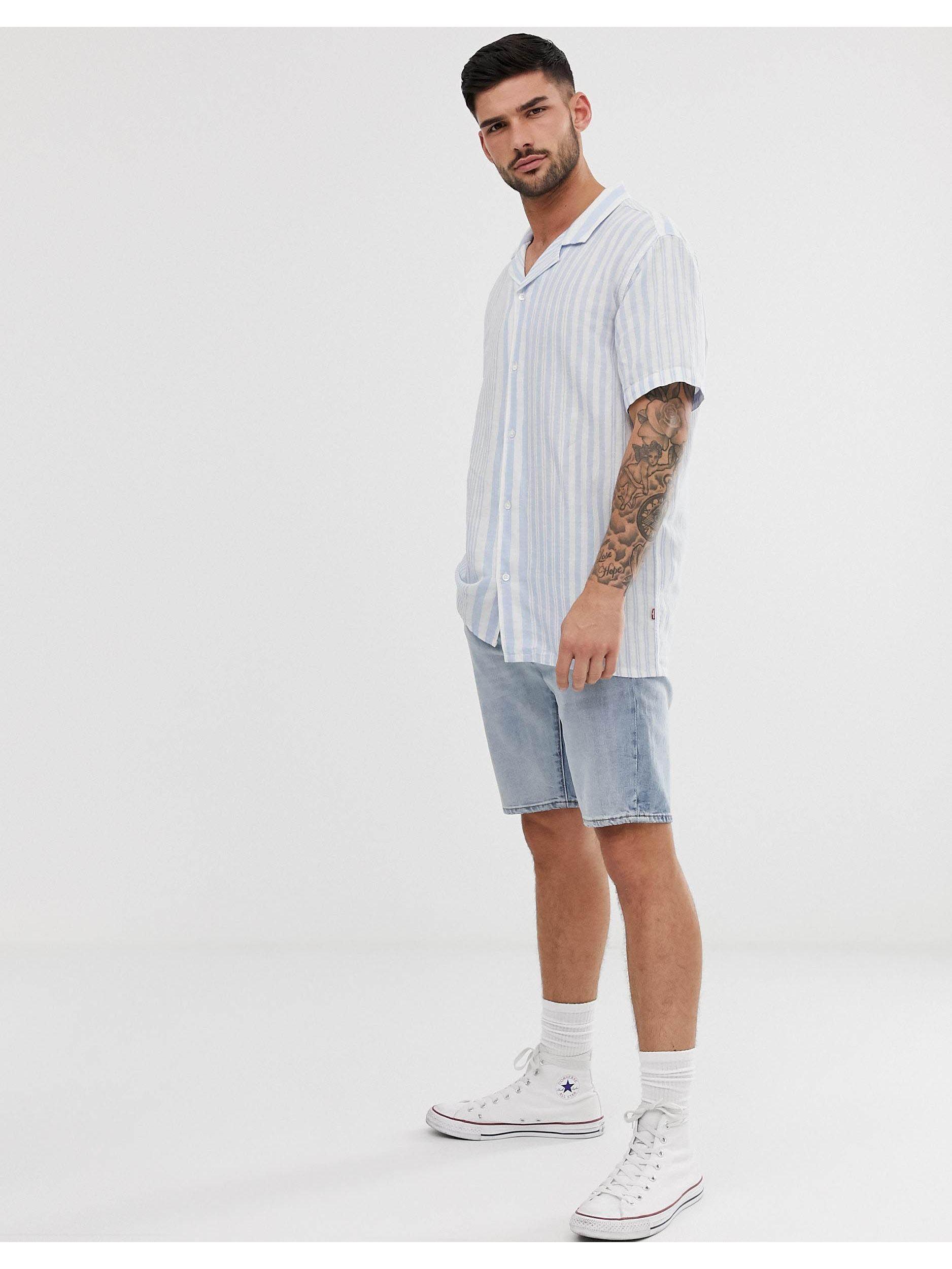 Levi's Cubano Short Sleeve Revere Collar Stripe Shirt in White for Men |  Lyst