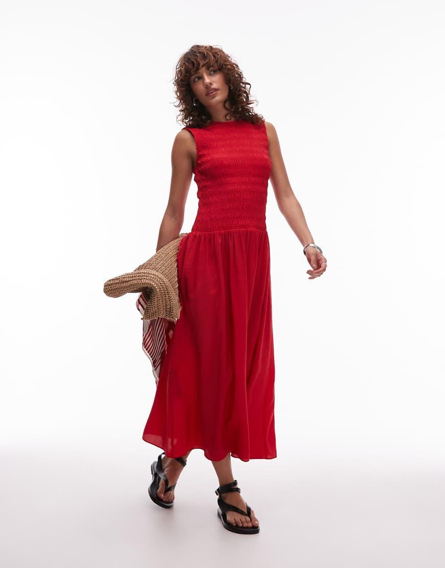 Vestido Midi Con Cuerpo Fruncido Y Cintura Baja De de Mango de