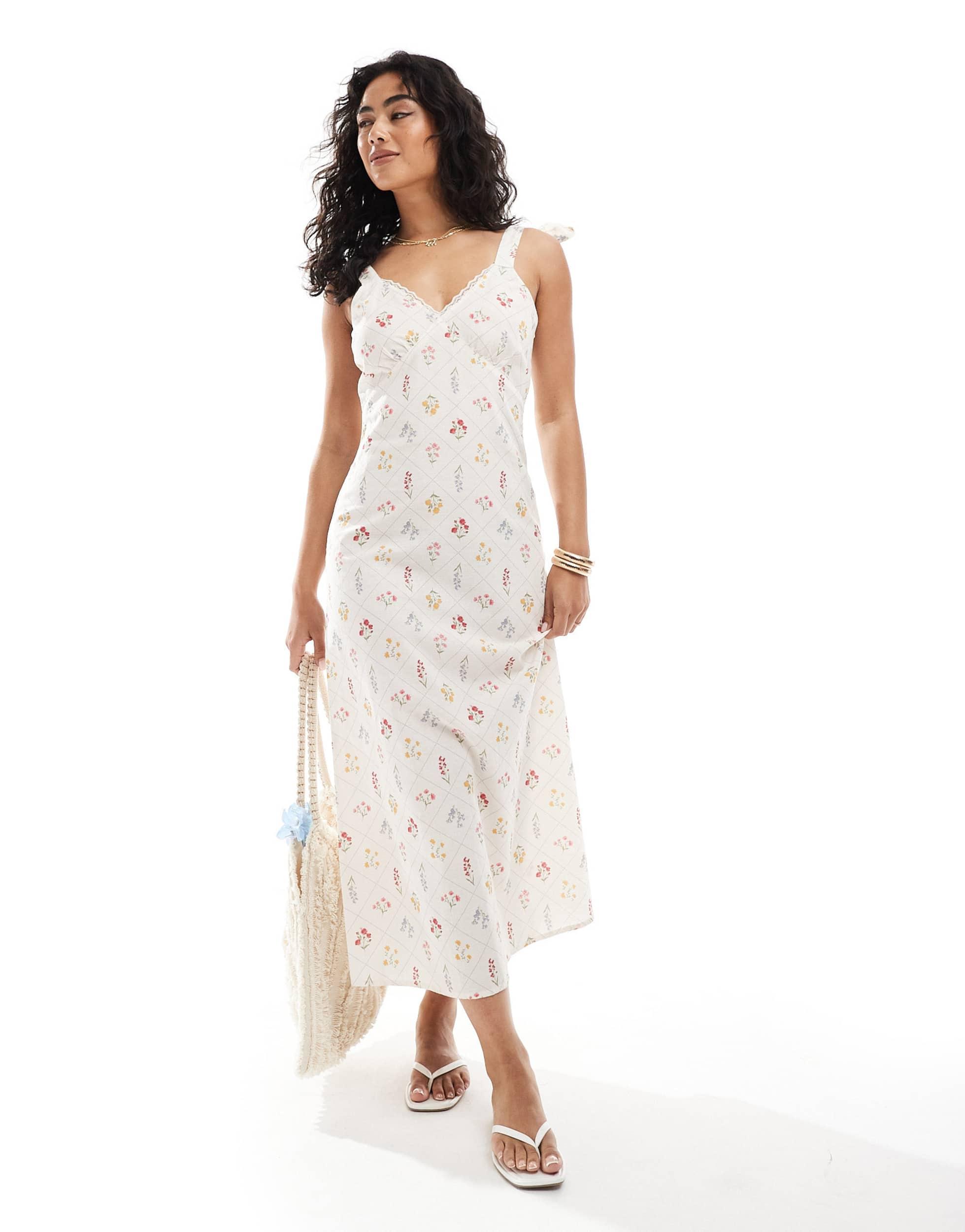 Miss Selfridge Tie Shoulder Linen Slip Dress in White | Lyst Canada