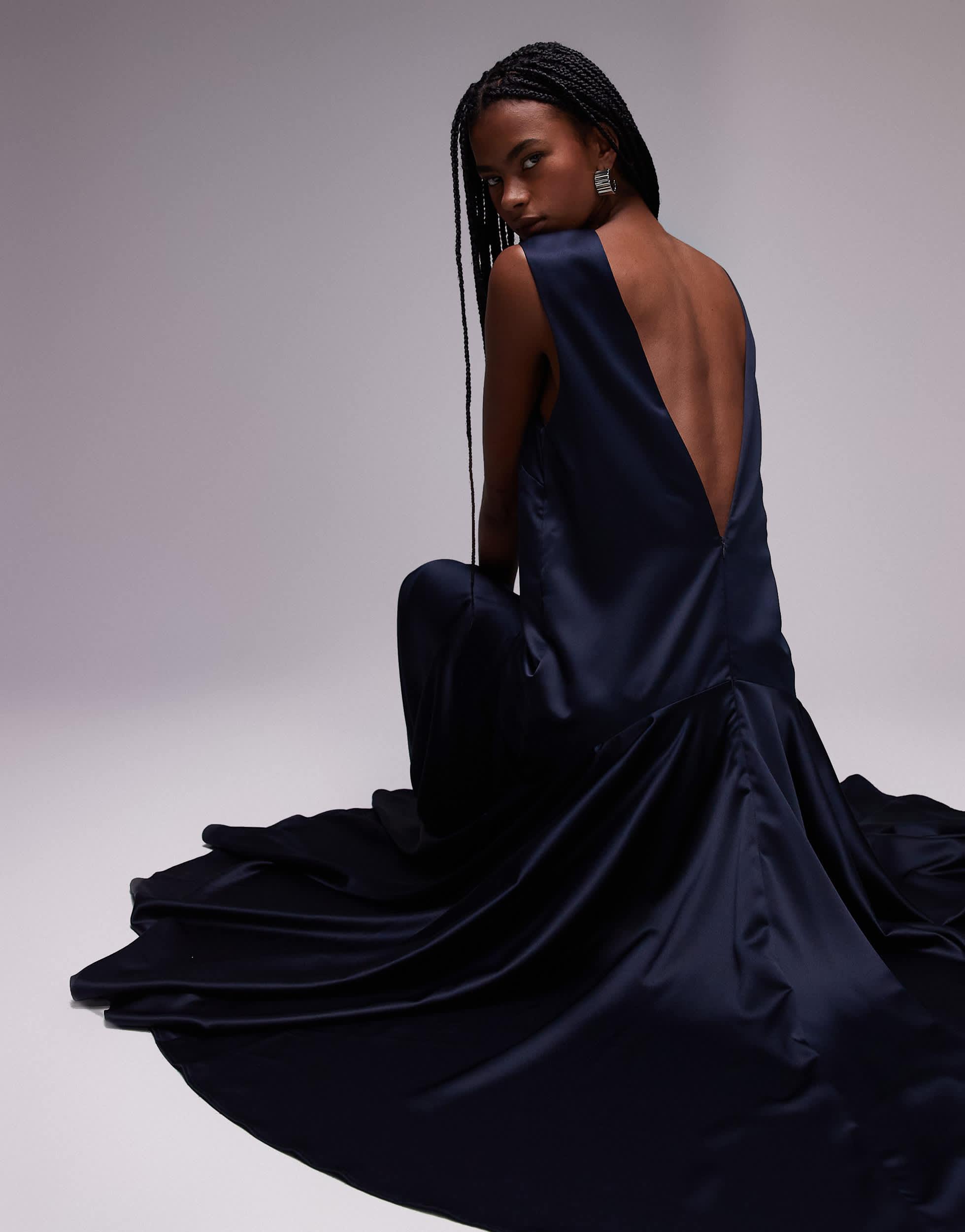 ASOS Satin Drop Waist Circle Skirt Maxi Dress in Blue Lyst