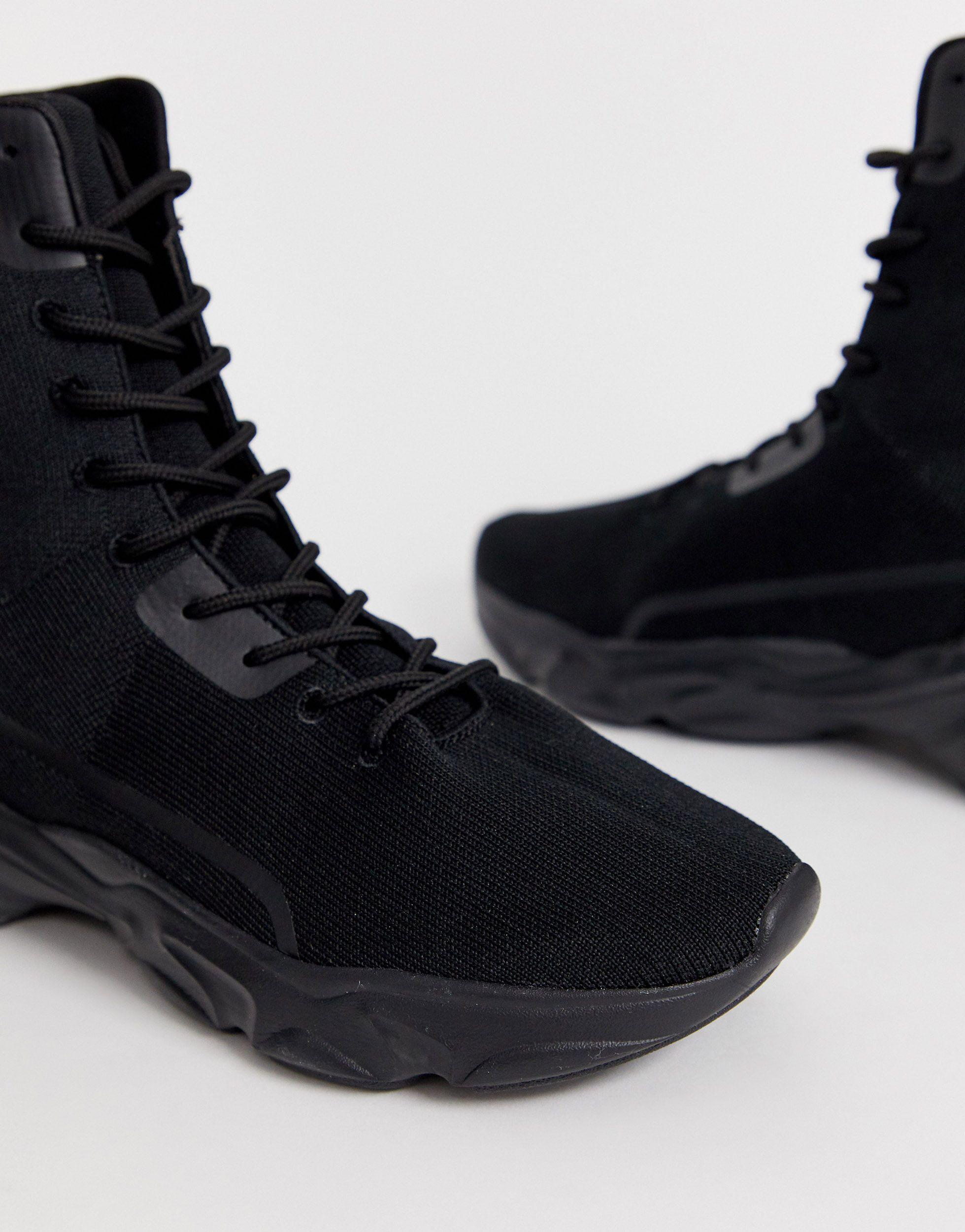 high top sneakers in black mesh