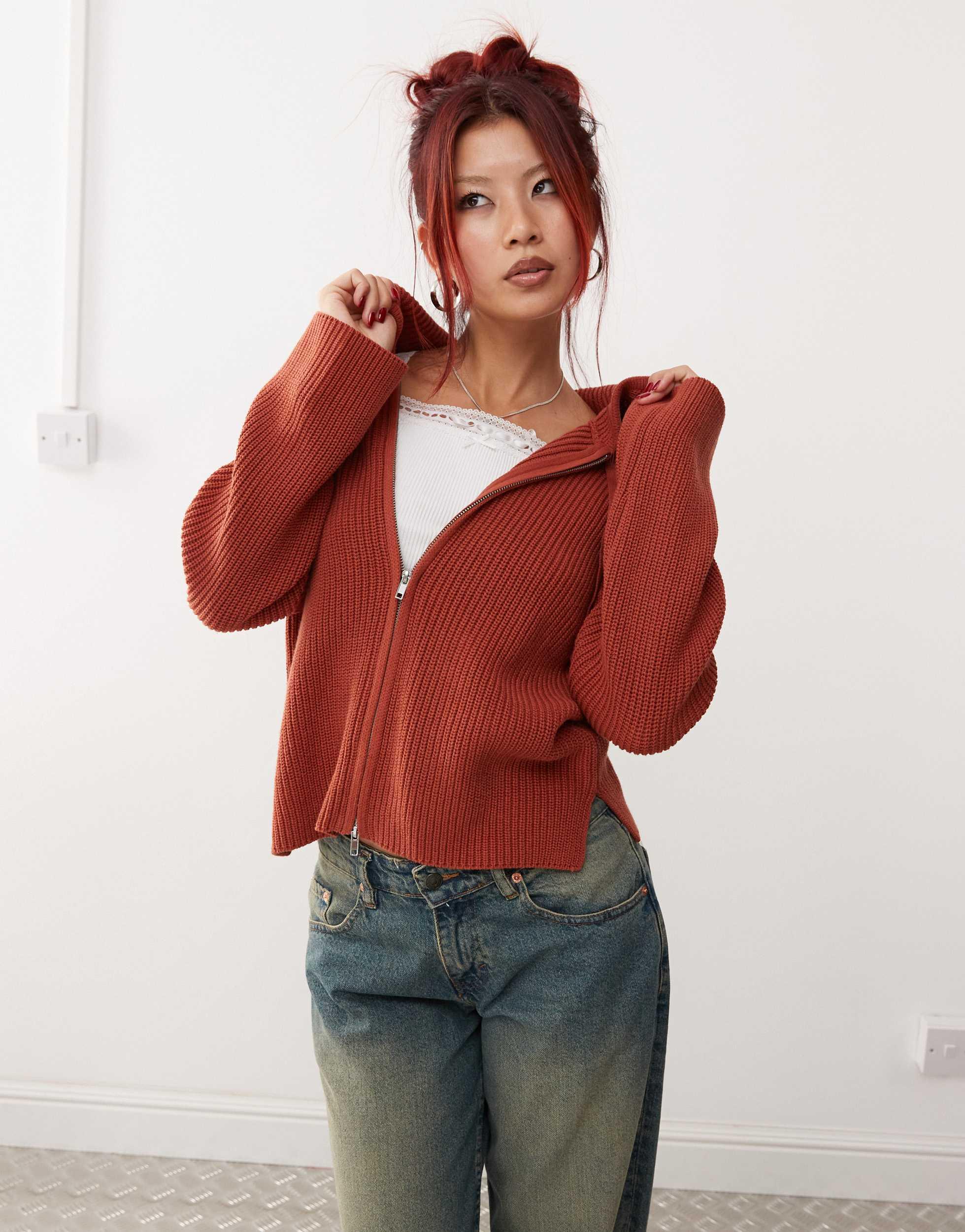 Monki Sweat zippé - red/rouge - (Seconde main