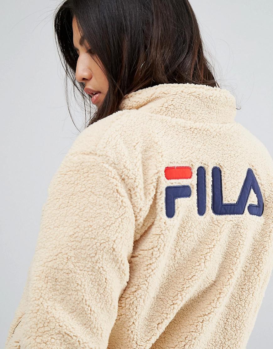 Fila Oversized Zip Through Sherpa Fleece Jacket With Back Logo in Cream  (Natural) - Lyst
