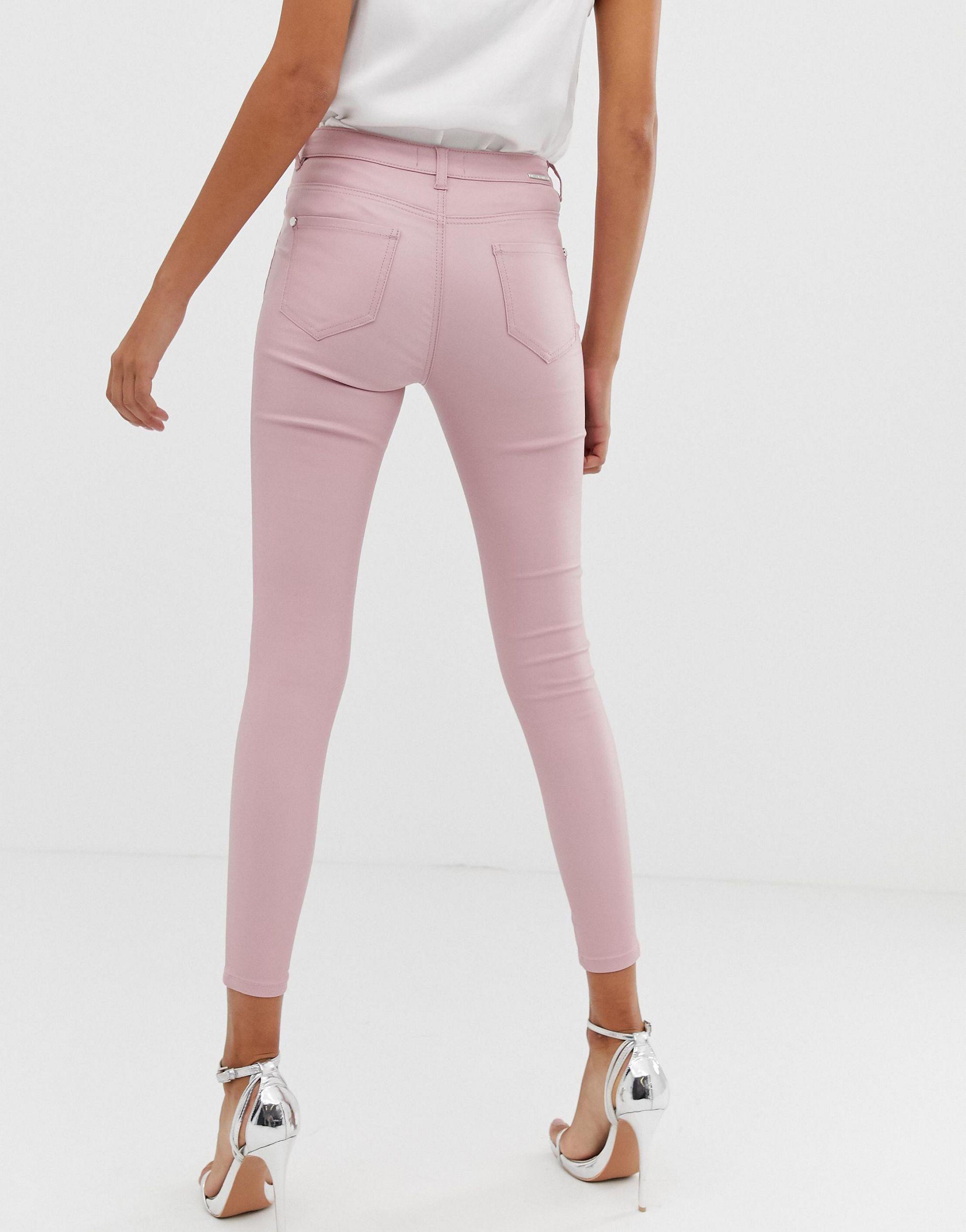 Lipsy Coated Skinny Jeans in Pink | Lyst