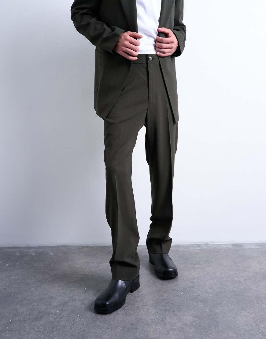 TOPMAN Straight Wool Touch Trousers in Black for Men Lyst UK