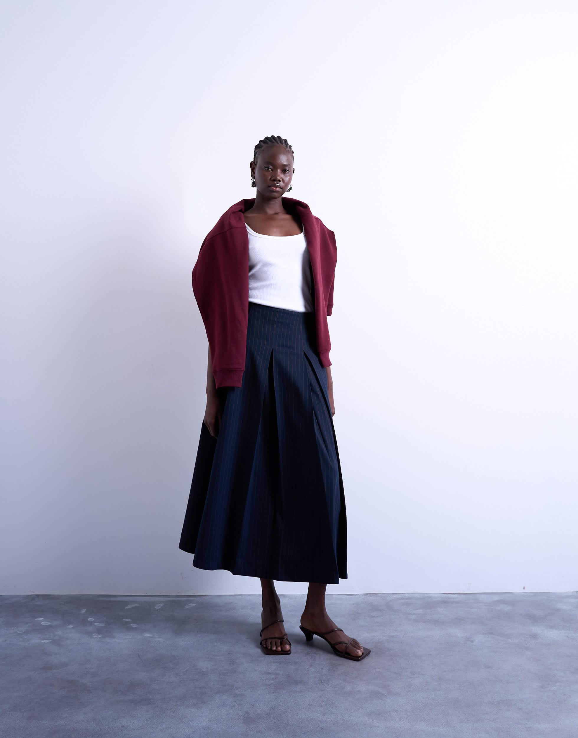 topshop pleated midi dress Topshop + Pleated Pinafore Midi Dress