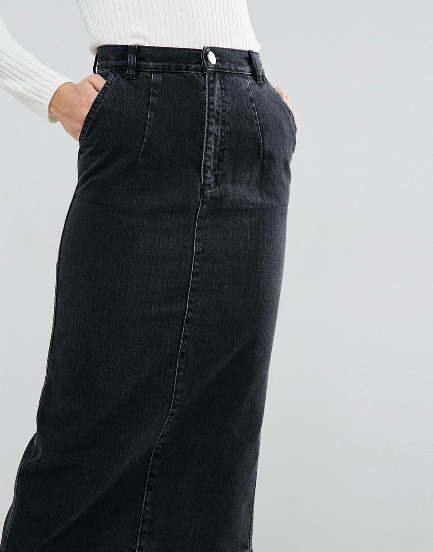 ASOS Denim Midi Skirt In Washed Black | Lyst