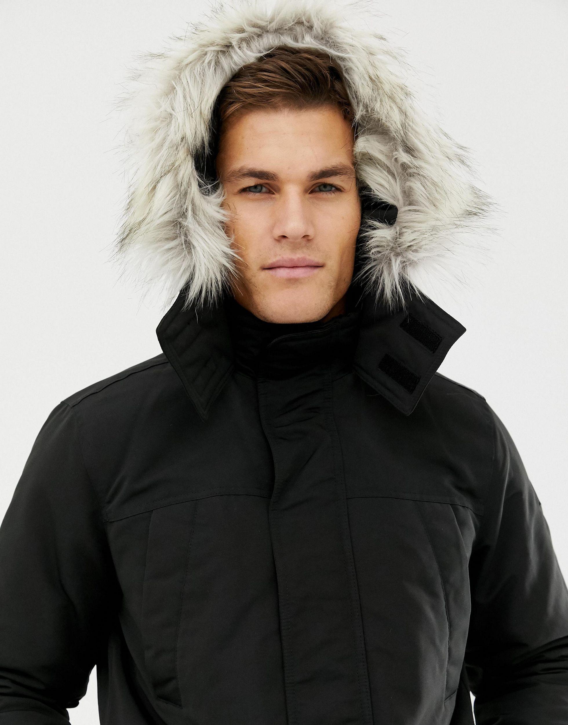 Hollister All Weather Faux Fur Trim & Lining Hooded Parka in Black