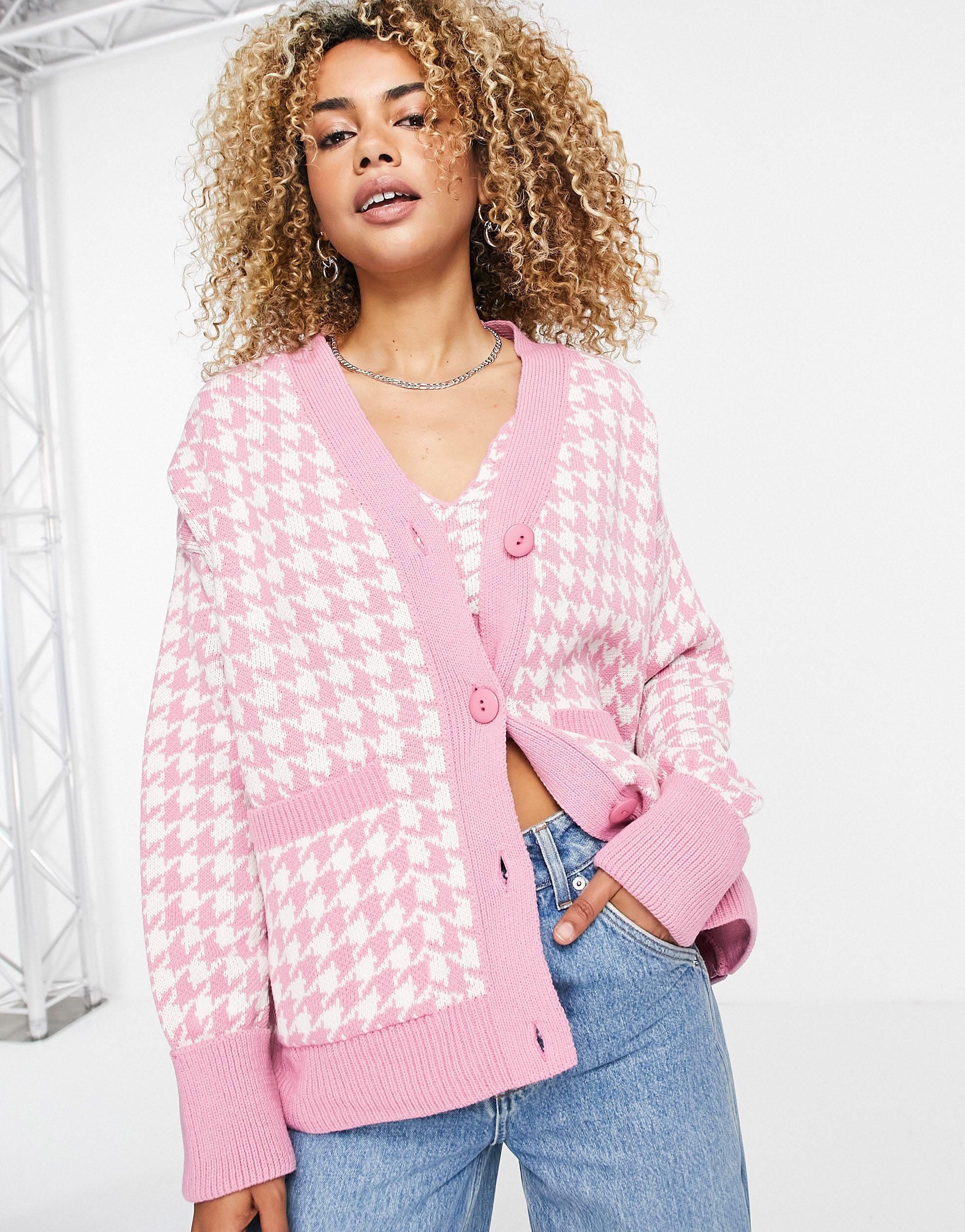 TOPSHOP Knitted Houndstooth Cardi in ...