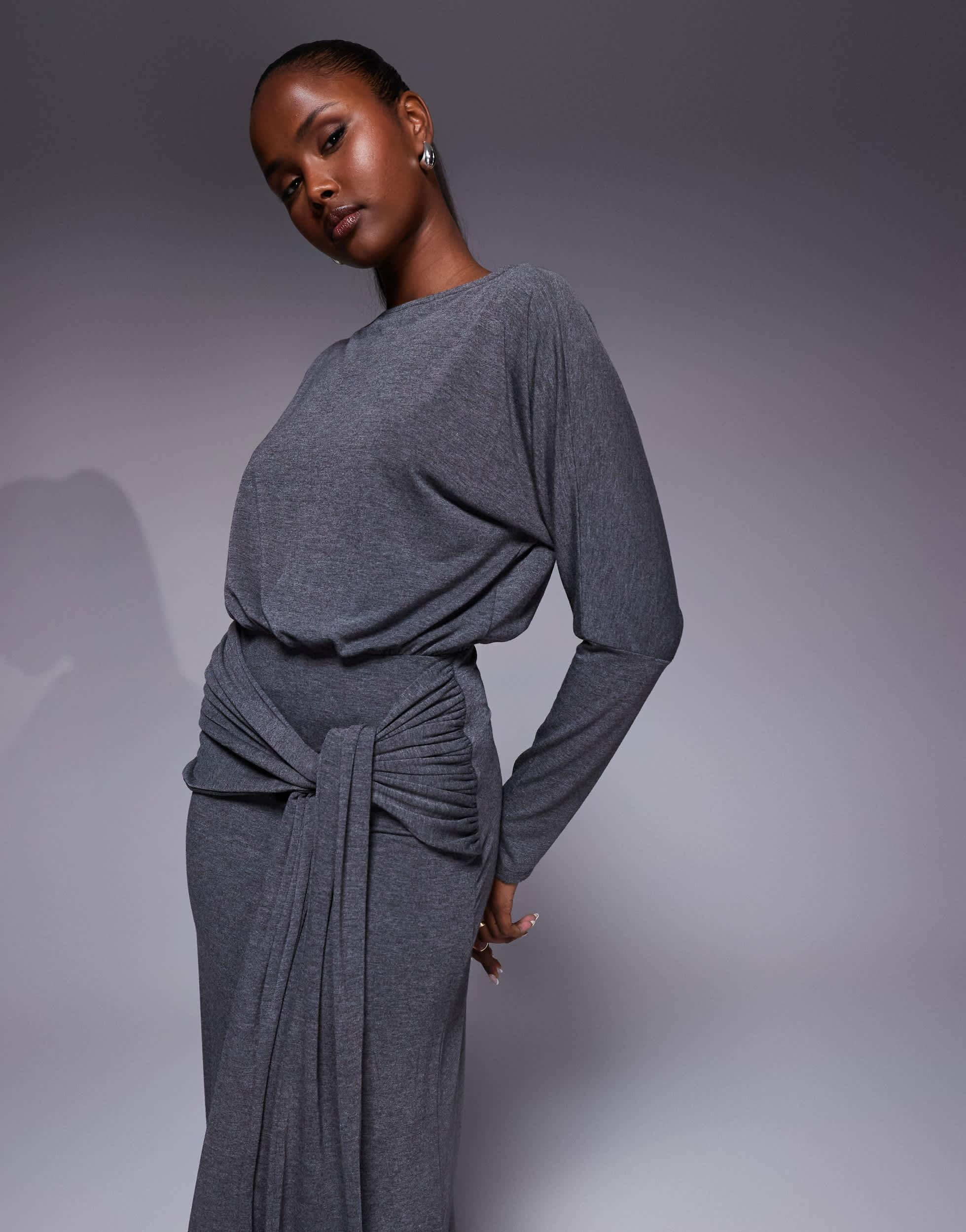 asos design maxi dress with blouson sleeve ASOS DESIGN cowl neck floral embroidered bias maxi dress with blouson sleeves in chocolate