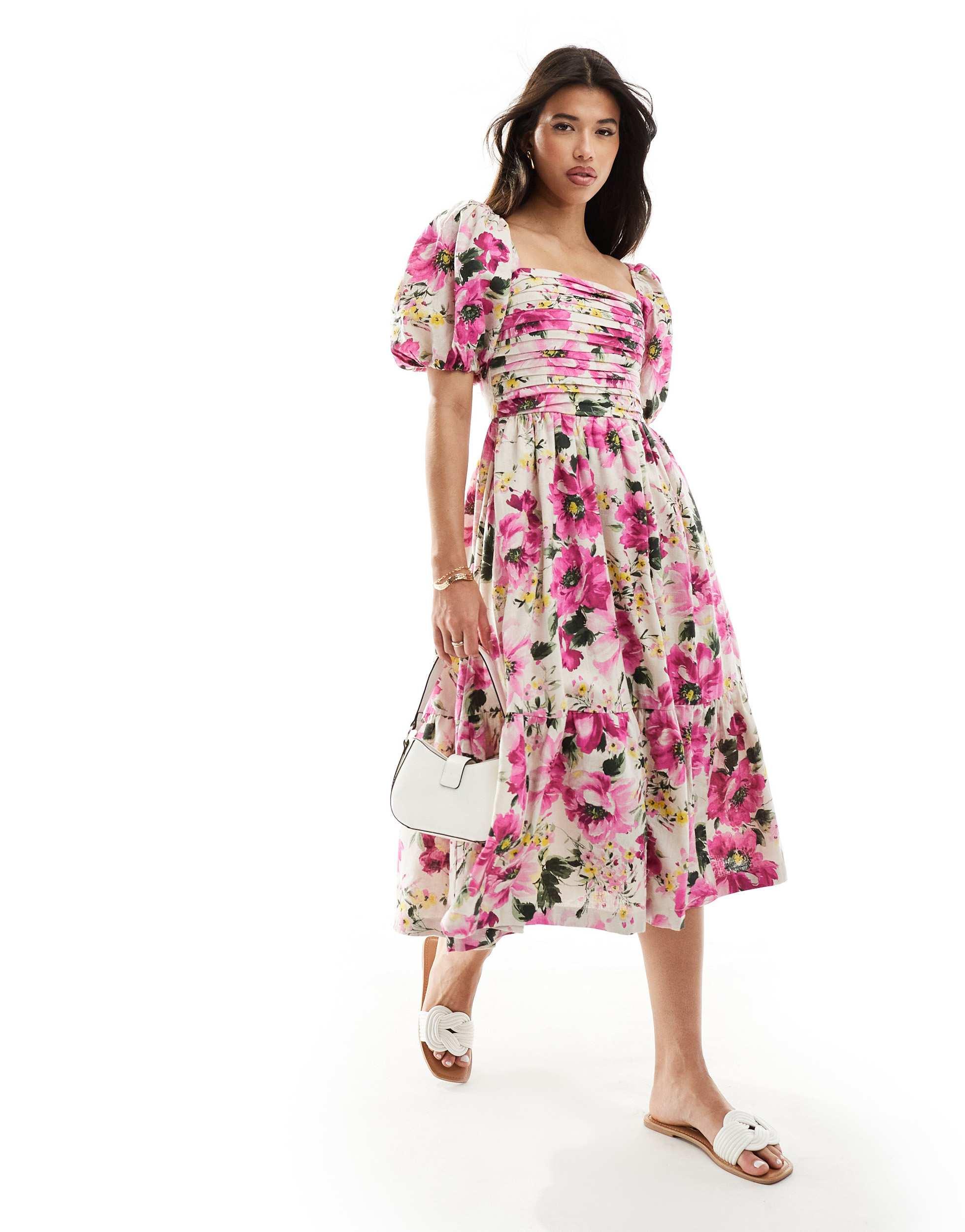 pink linen dress australia Alberta Pink Cotton Linen Dress main image 0